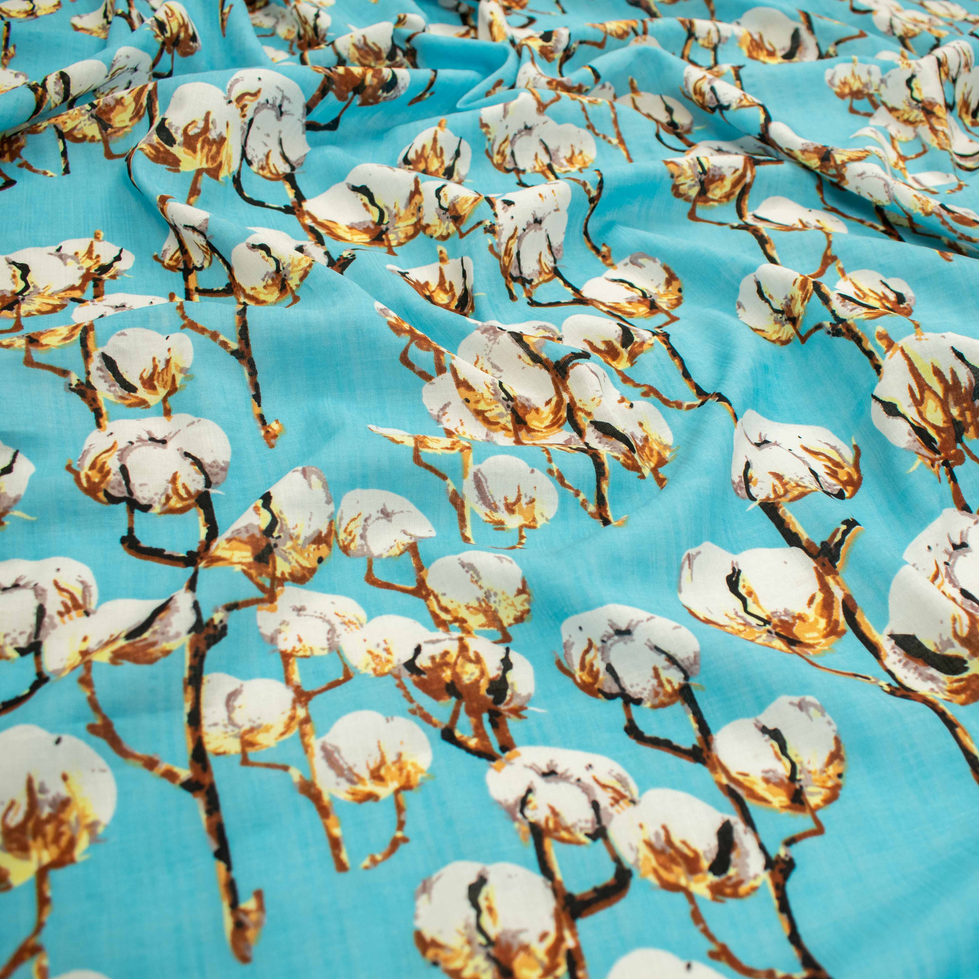 Crinkle Cotton Prints Design-7 Cotton Flower on Blue - Image 4