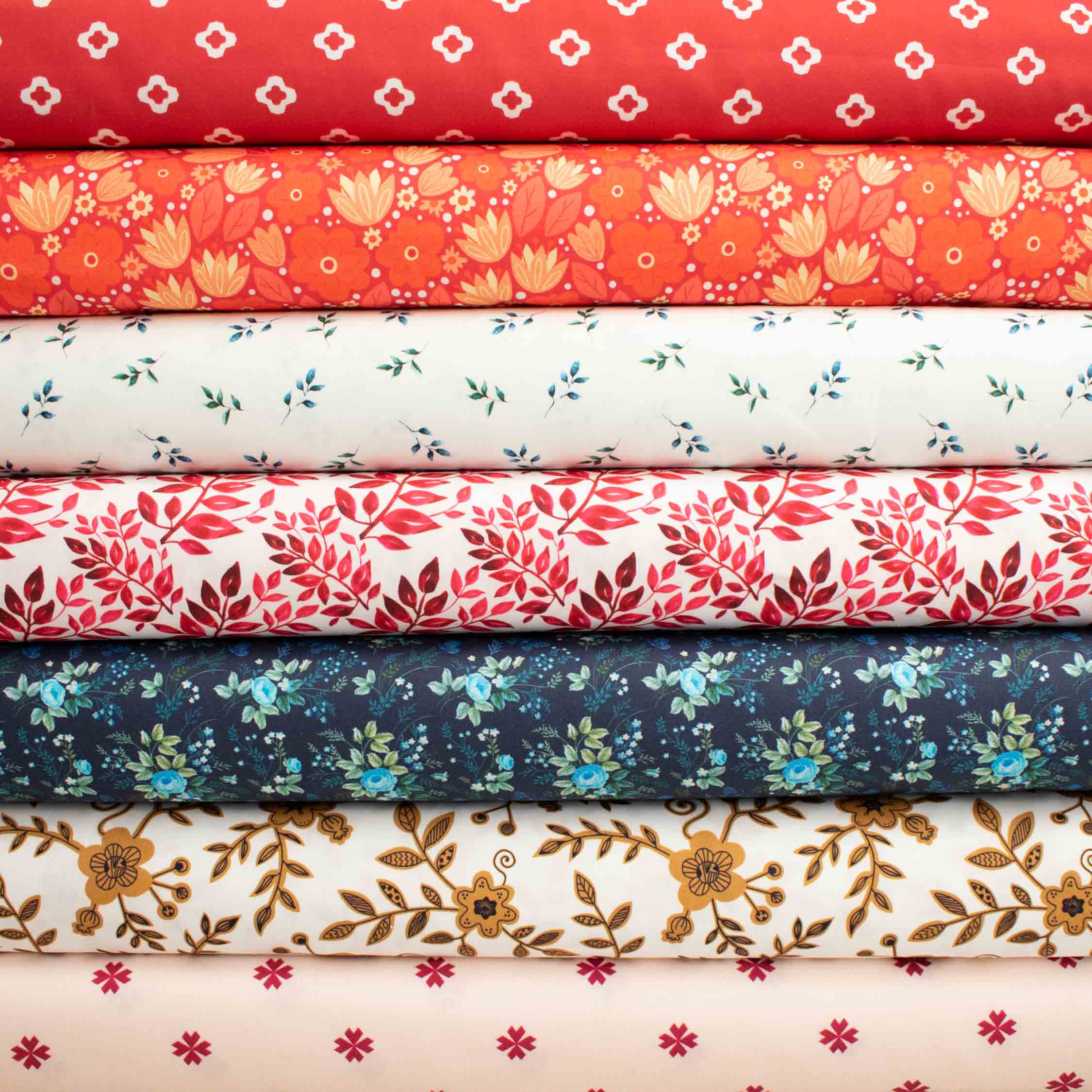 Country Side Collection #10 Pink Floral & Quadrilateral on Pale Yellow Cotton Prints - Image 2