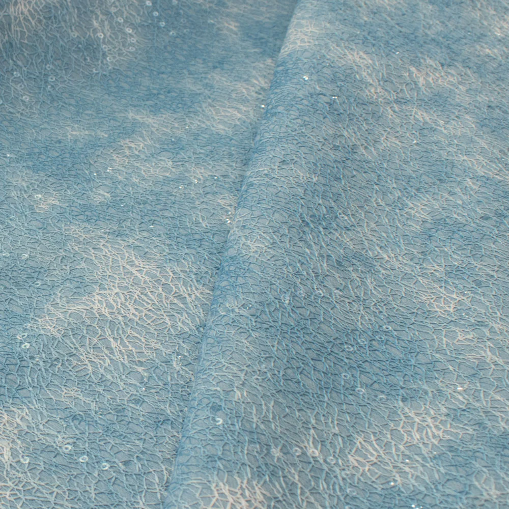 Denim with Sequin Spider Mesh Overlay - Image 3