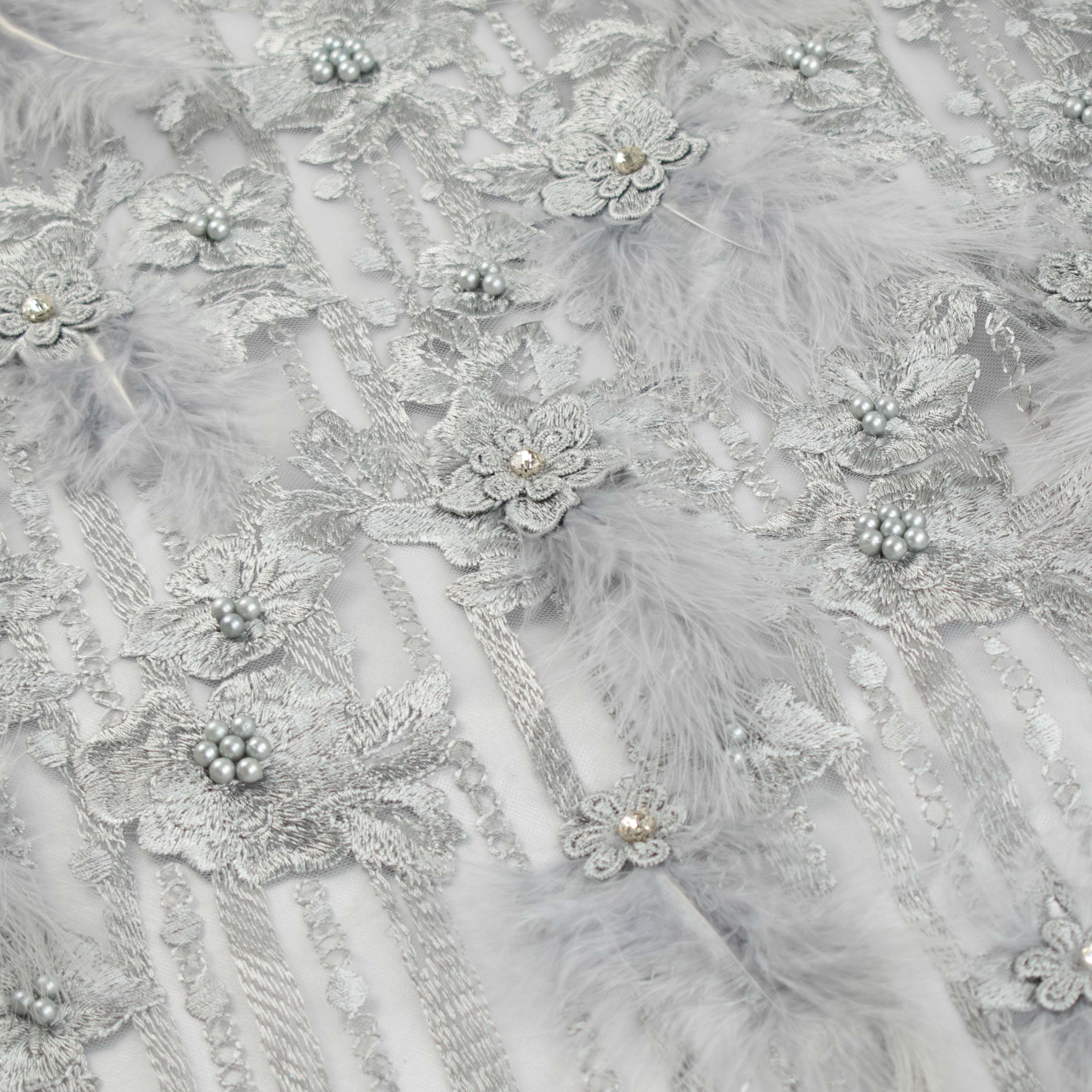 Diamante Feather 3D Flower Lace Silver - Image 3