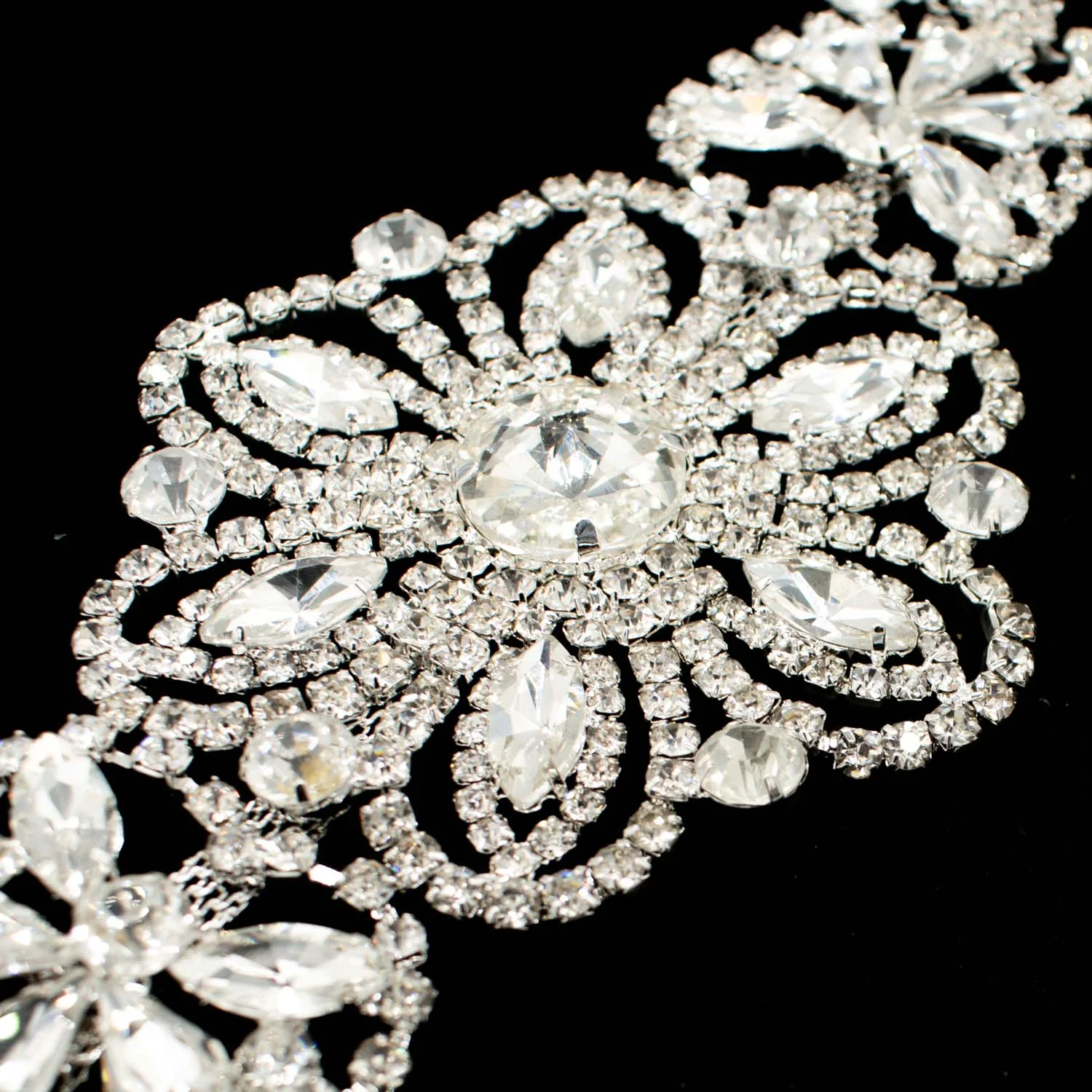 Diamante Motif Sew on Silver Luxury Rhinestone Bridal Jewellery Design-3 - Image 3