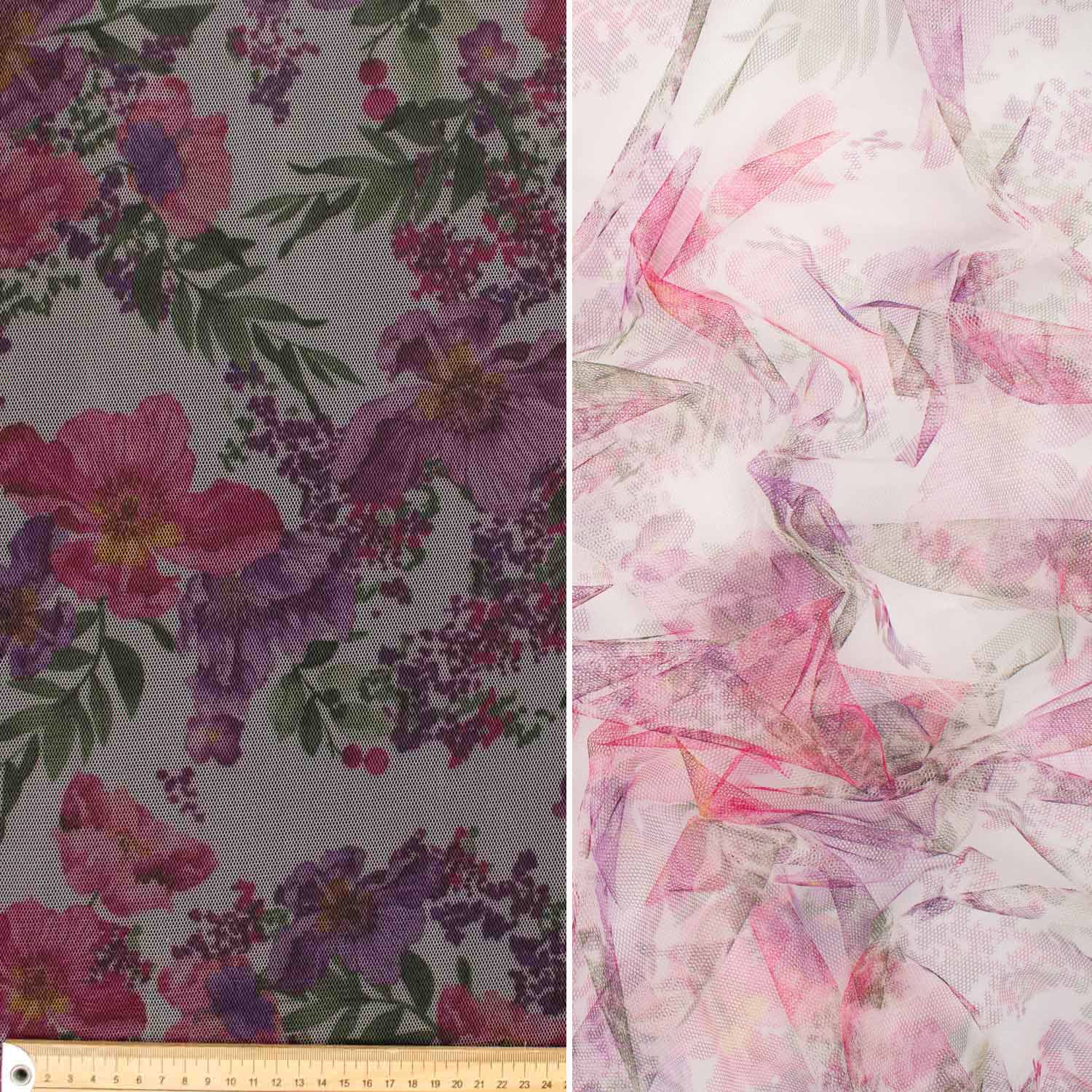 Digital Printed Fine Soft English Tulle Pink Poppy - Image 5