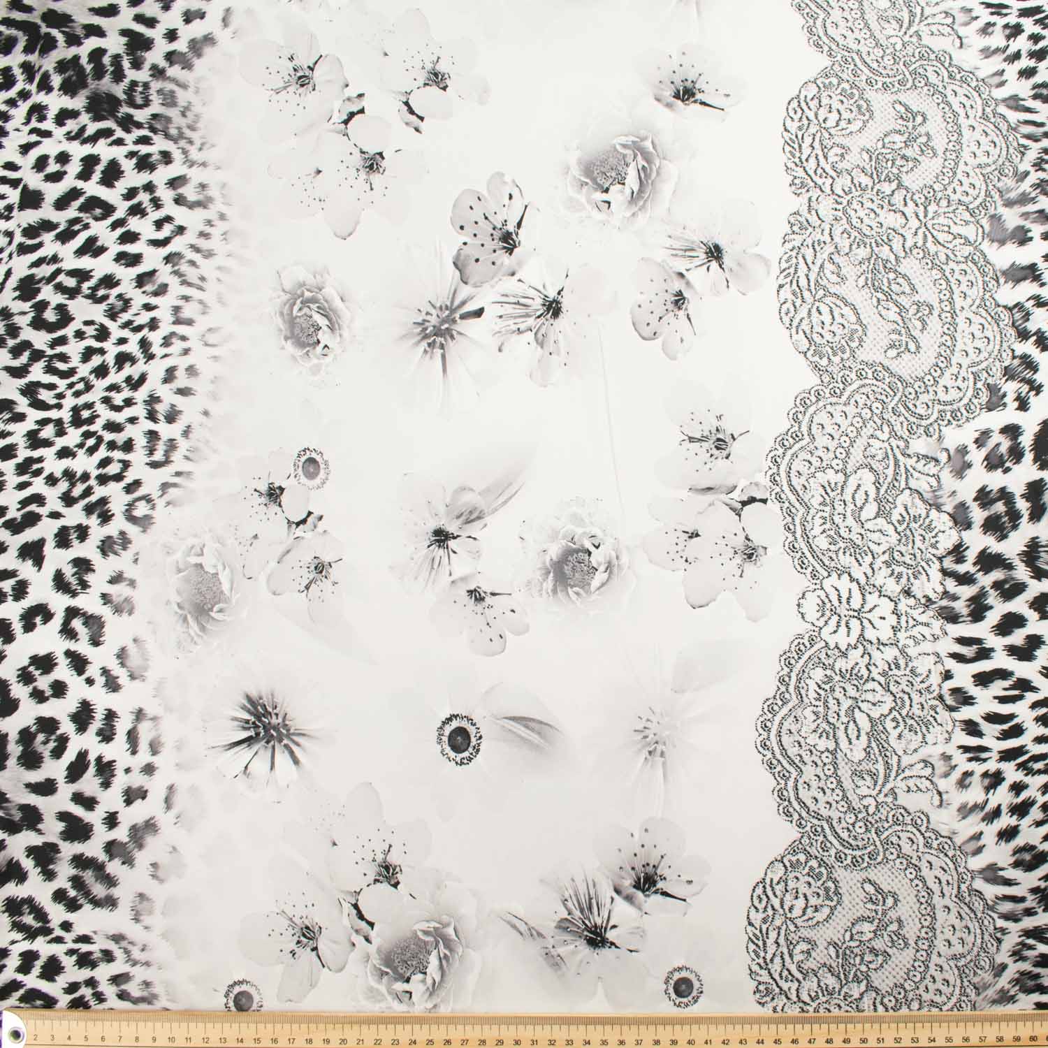 Digital Printed Satin Design-17 Black Leopard on White - Image 2