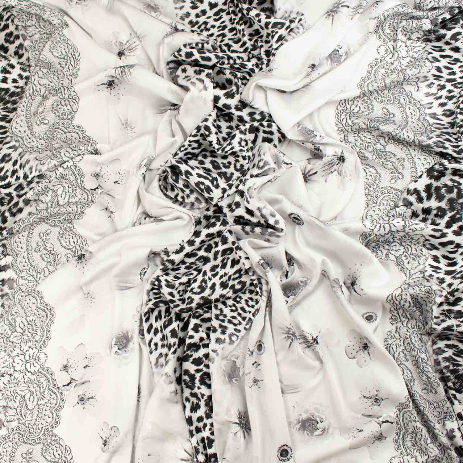 Digital Printed Satin Design-17 Black Leopard on White - Image 4