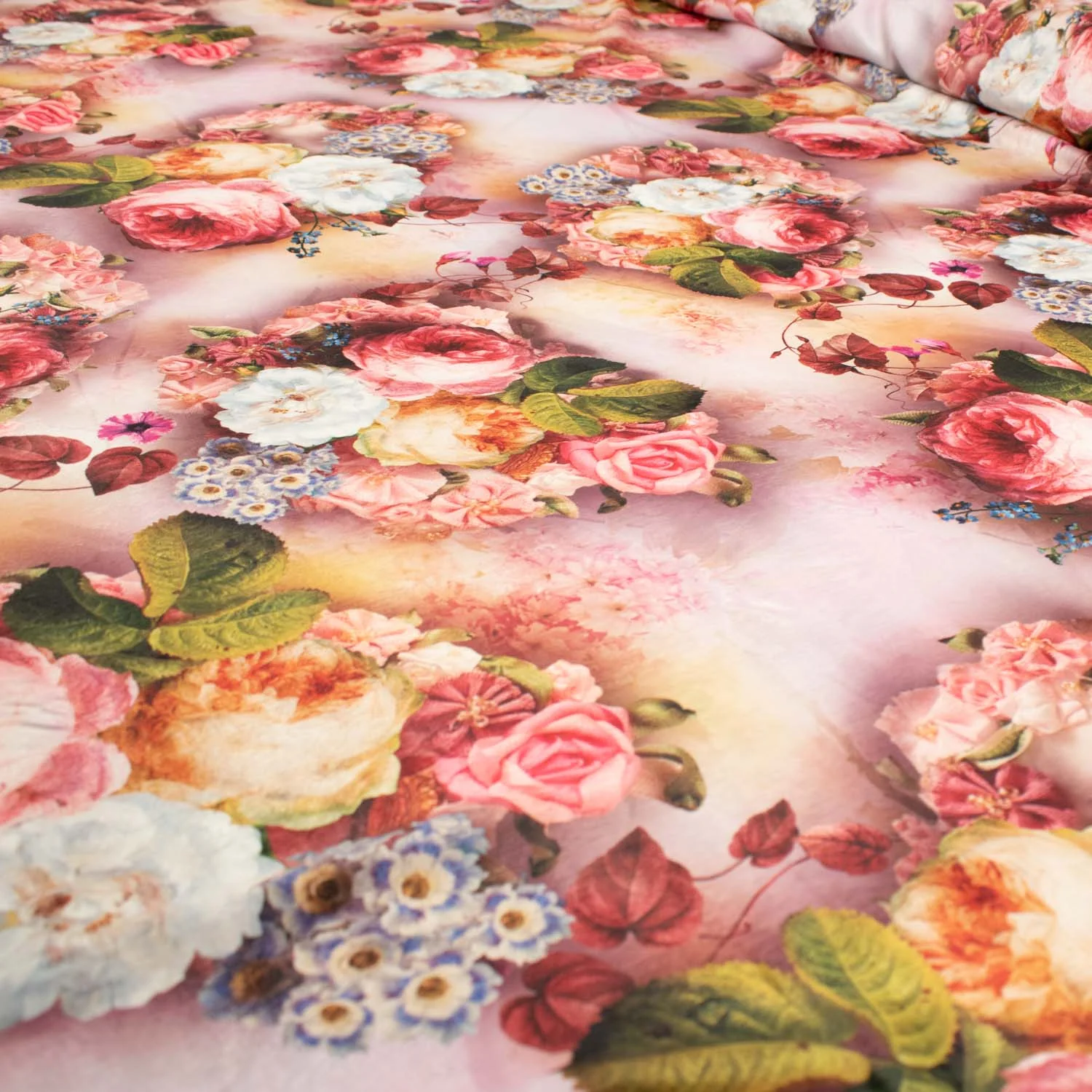 Digital Printed Satin Design-23 Floral Bloom on Baby Pink - Image 4