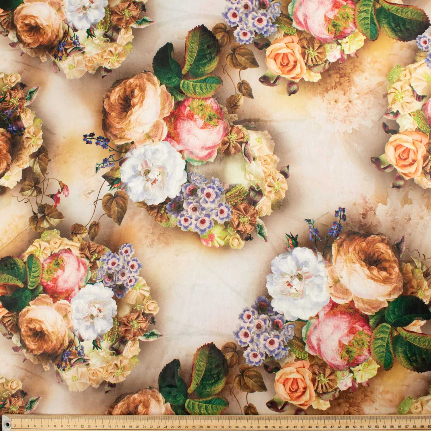 Digital Printed Satin Design-24 Floral Bloom on Beige - Image 2