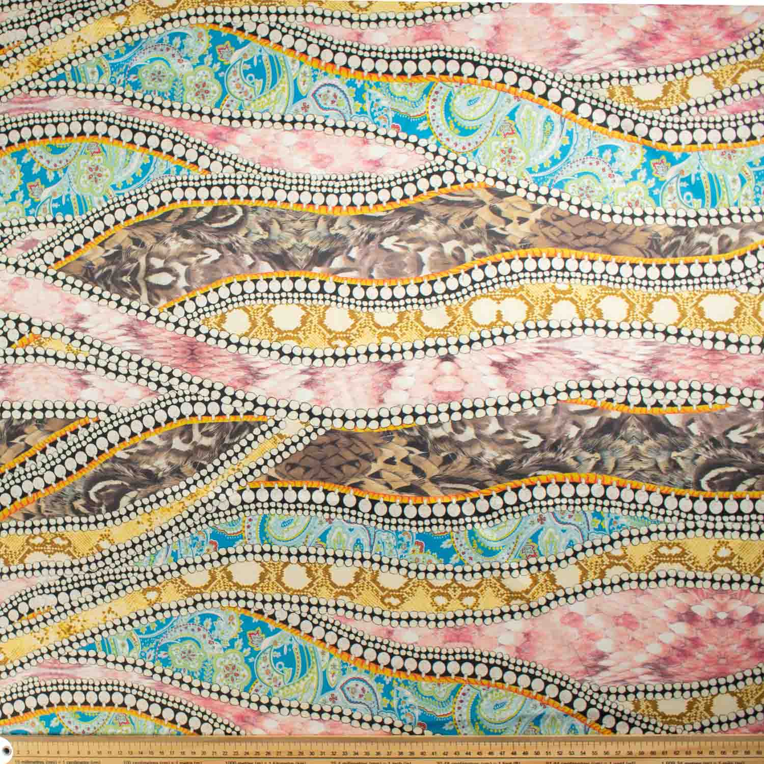 Digital Printed Satin Design-30 Baby Pink & Teal Quilting Wave - Image 2