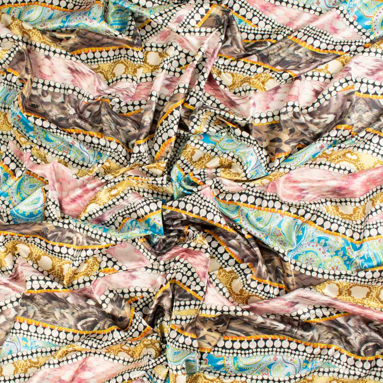 Digital Printed Satin Design-30 Baby Pink & Teal Quilting Wave - Image 4