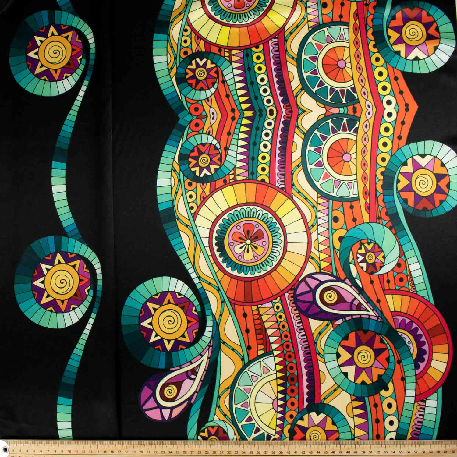 Digital Printed Satin Design-7 Border Printed Multicoloe Geometric on Black - Image 2