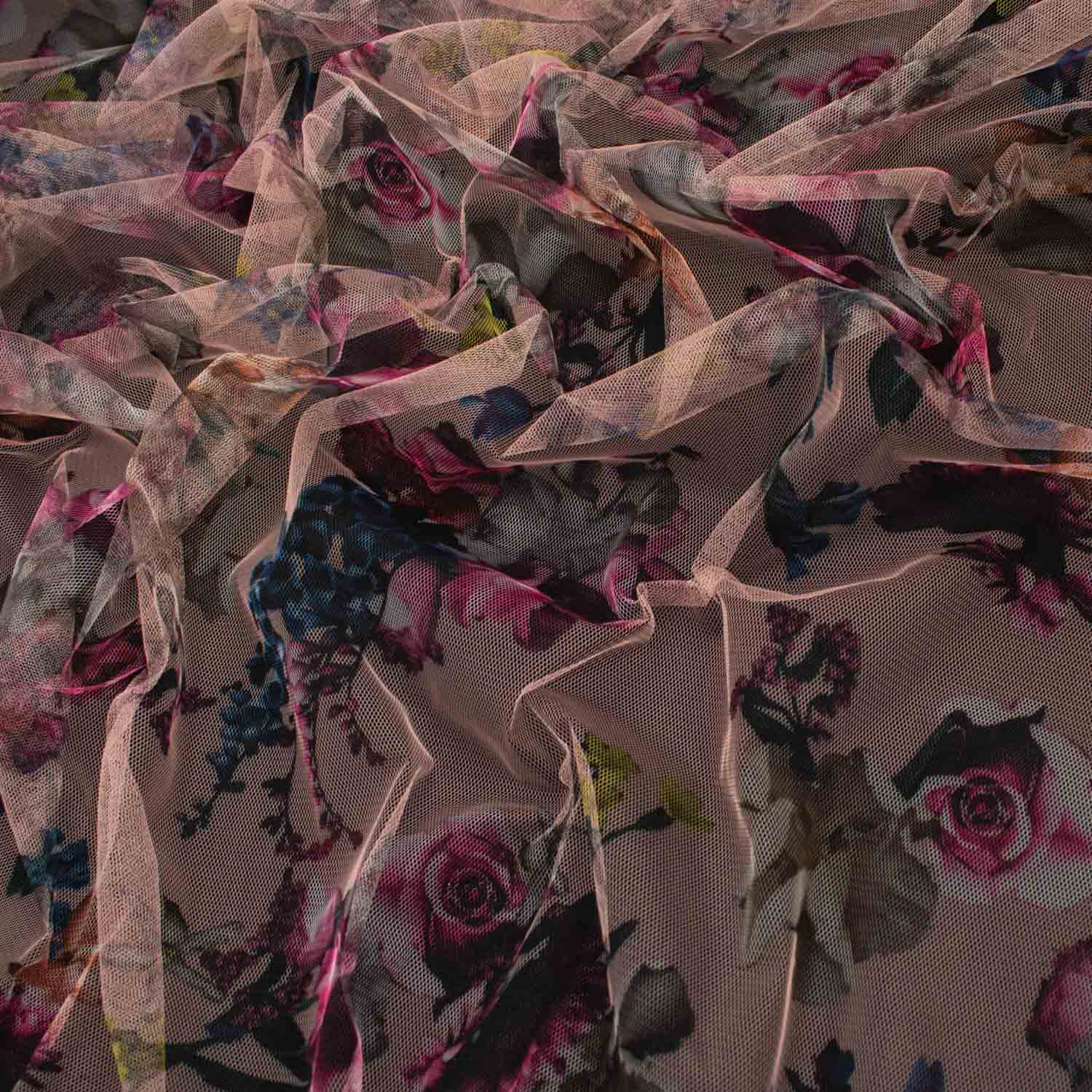 Digital Printed Fine Soft English Tulle Black & Red Rose - Image 5