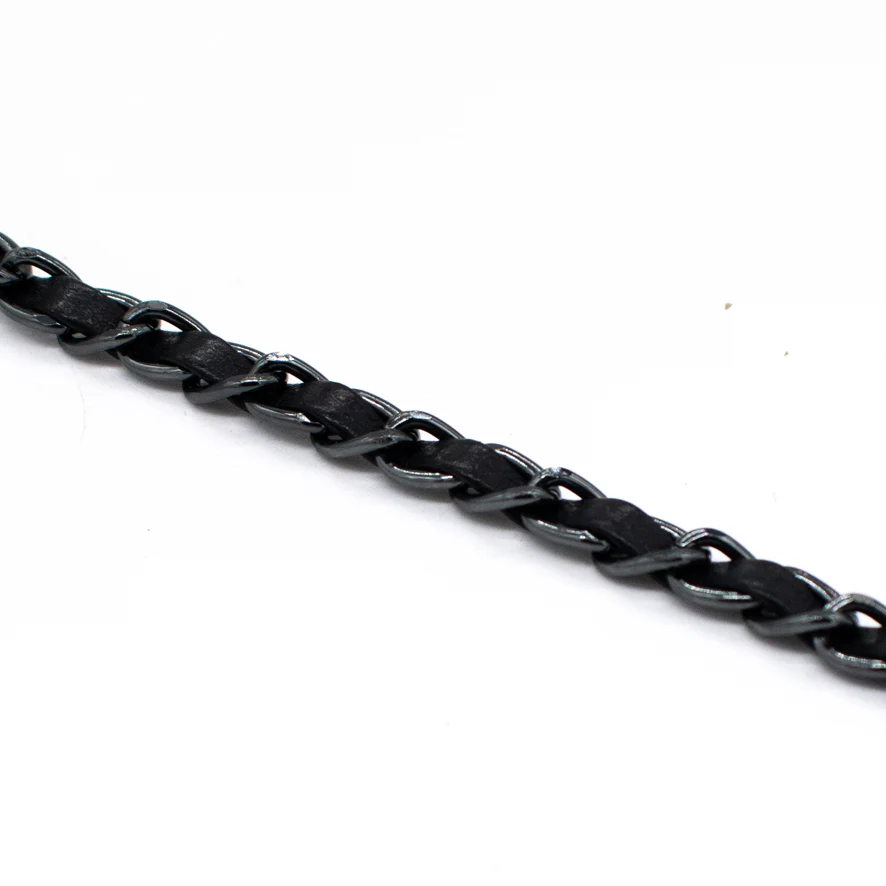Embellished Metallic Chain Interwoven Leather Strap Trim - Image 12