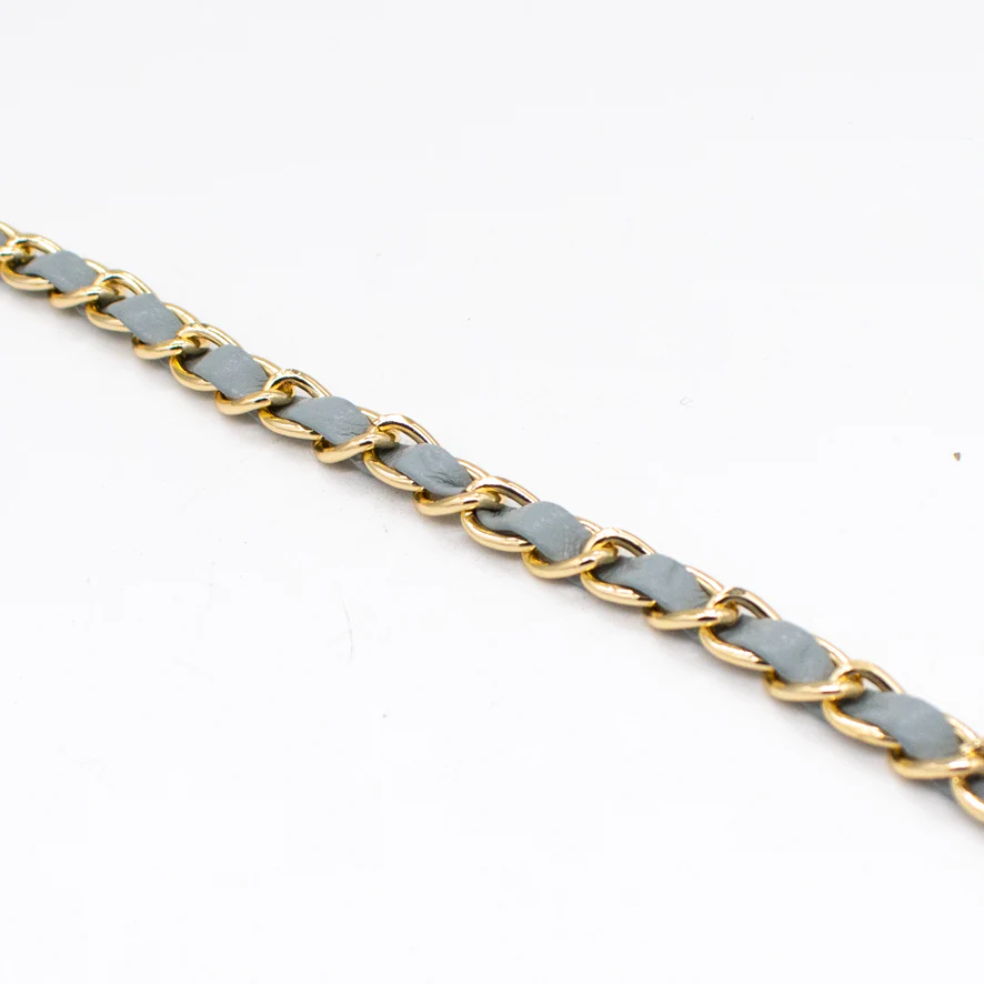 Embellished Metallic Chain Interwoven Leather Strap Trim - Image 9