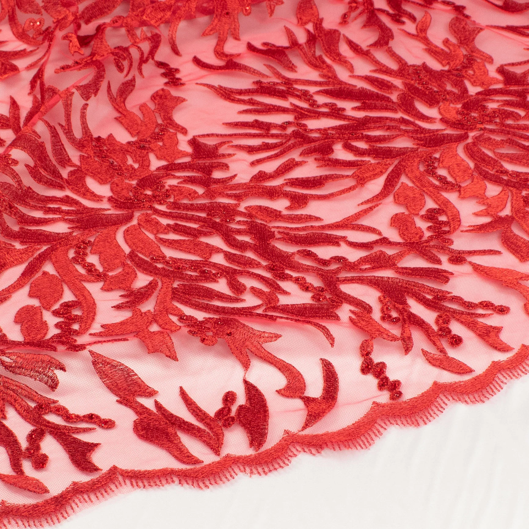 Embroidered Diamante Lace Red - Image 3