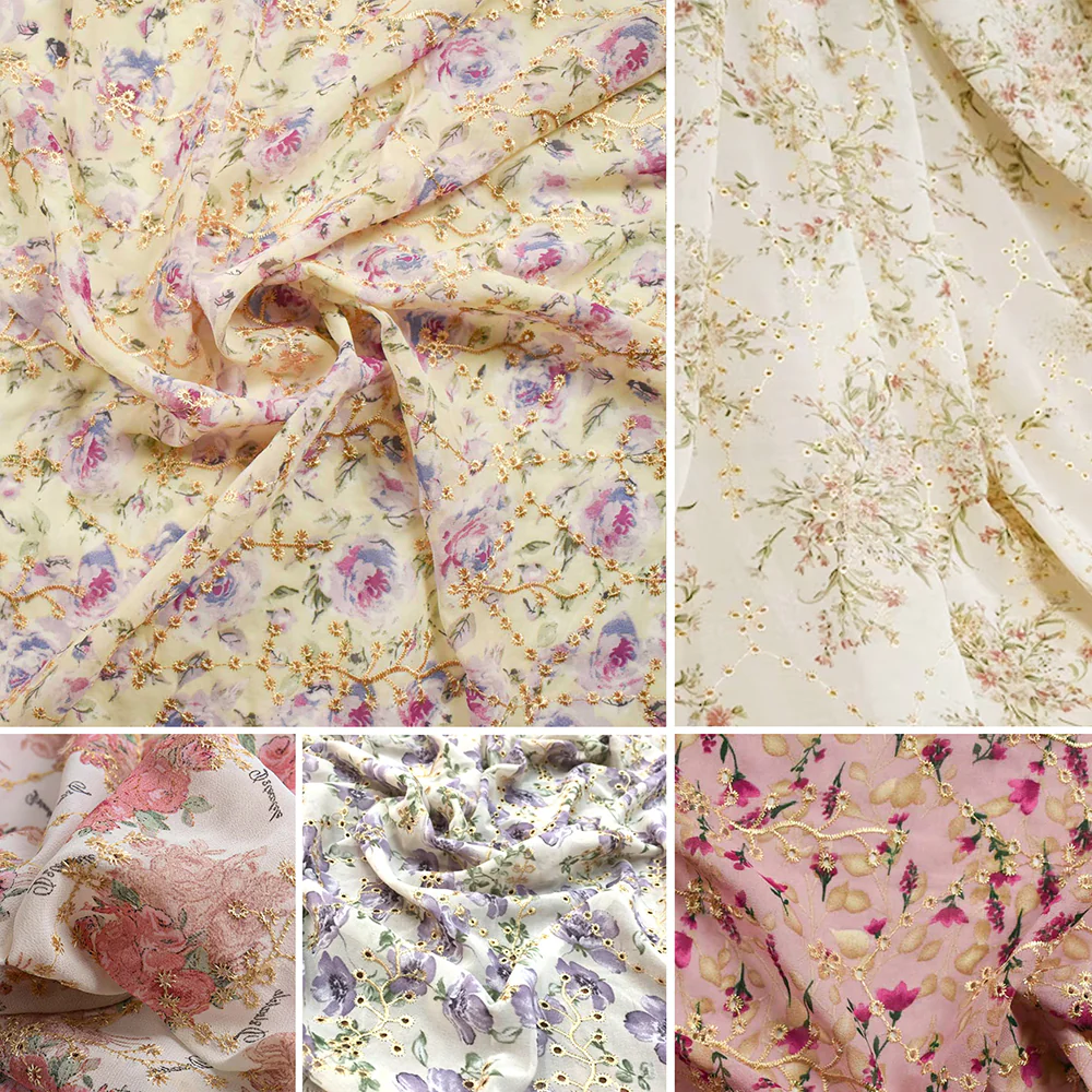 Embroidered Floral Print Chiffon