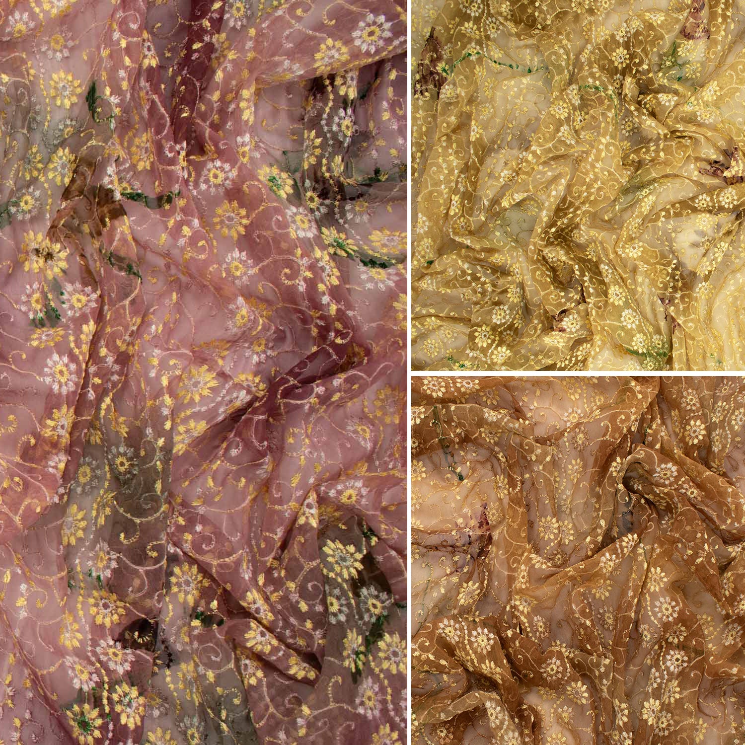 Embroidered Floral Vines Shaded Chiffon Lace - Image 4