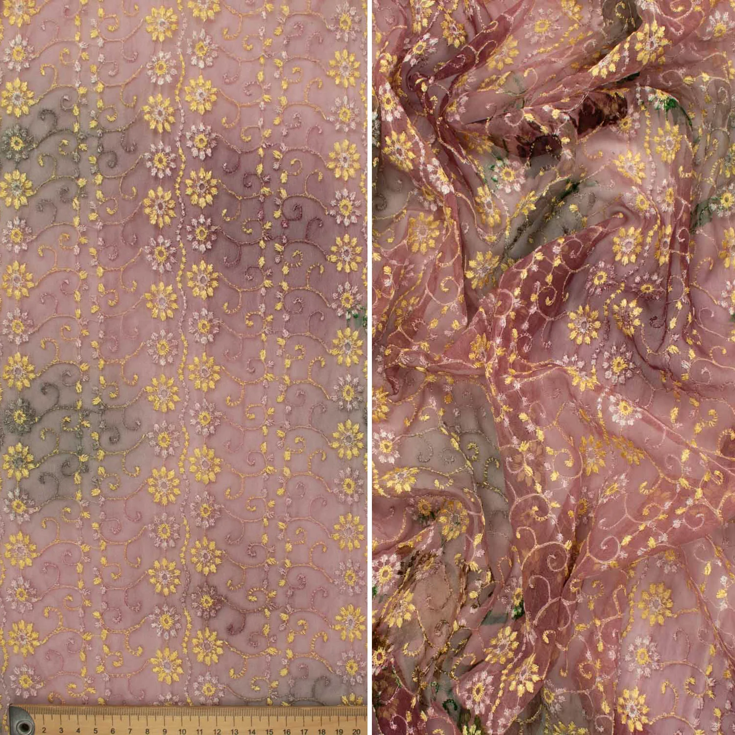 Embroidered Floral Vines Shaded Chiffon Lace - Image 5