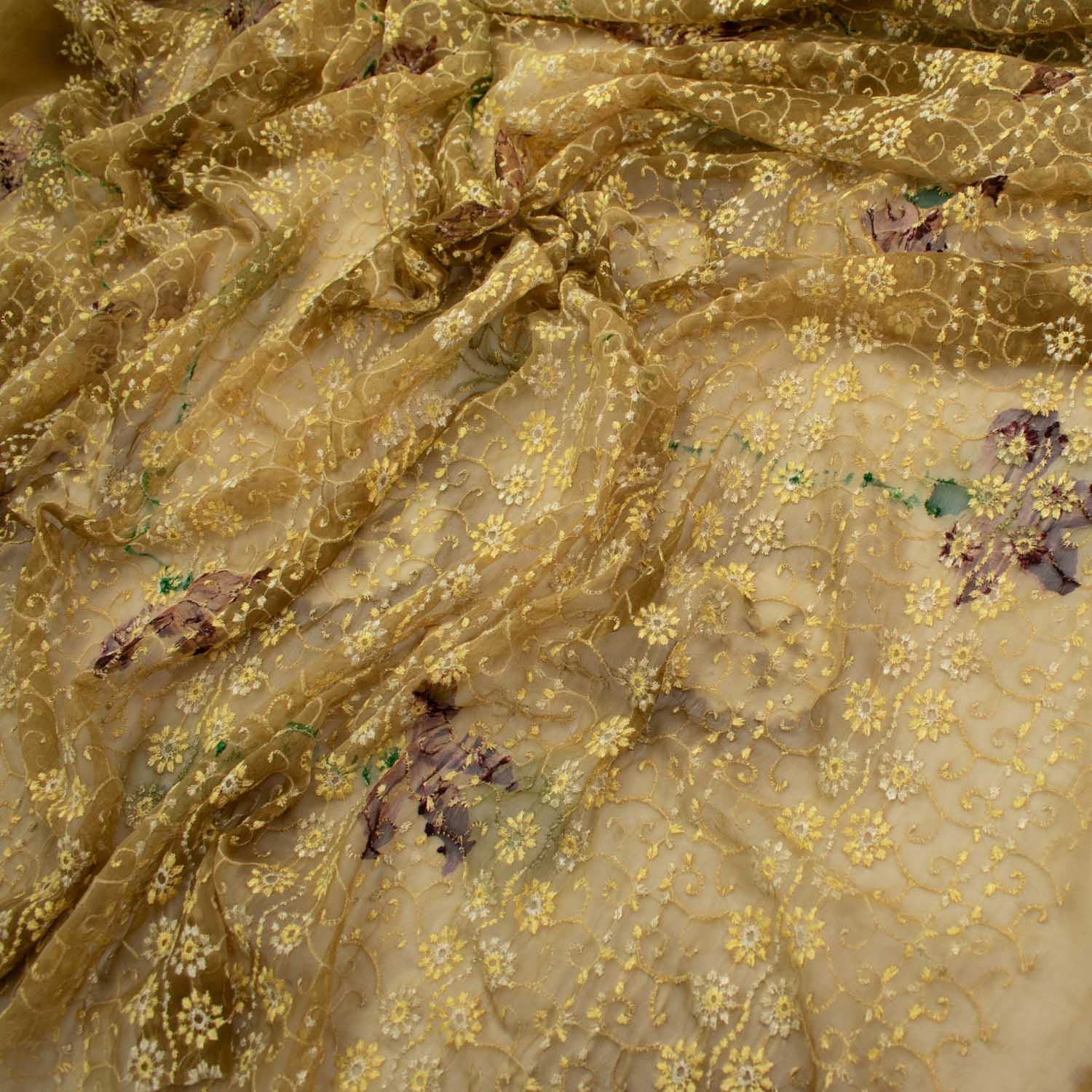 Embroidered Floral Vines Shaded Chiffon Lace - Image 6