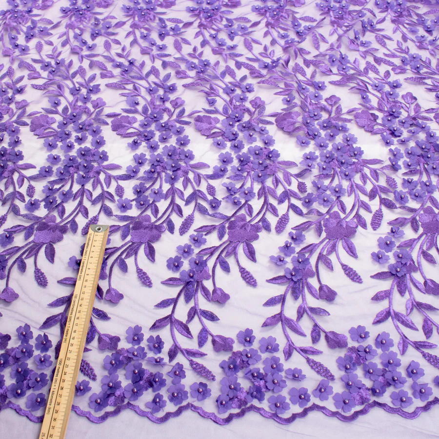Embroidery 3D Pearl Flower Lace Purple