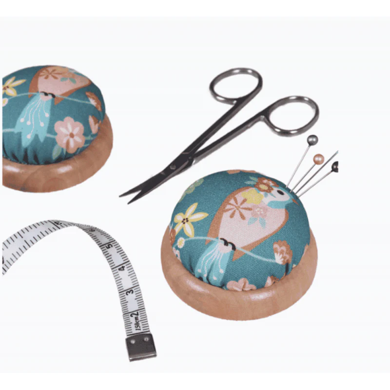 Fabric Dome Top Pincushion with Wooden Base – Assorted Designs - Image 4