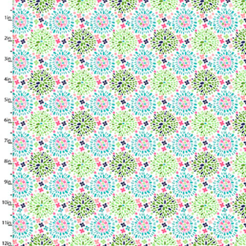 Fabric Editions Hello Spring Colour Puff on White Cotton Prints