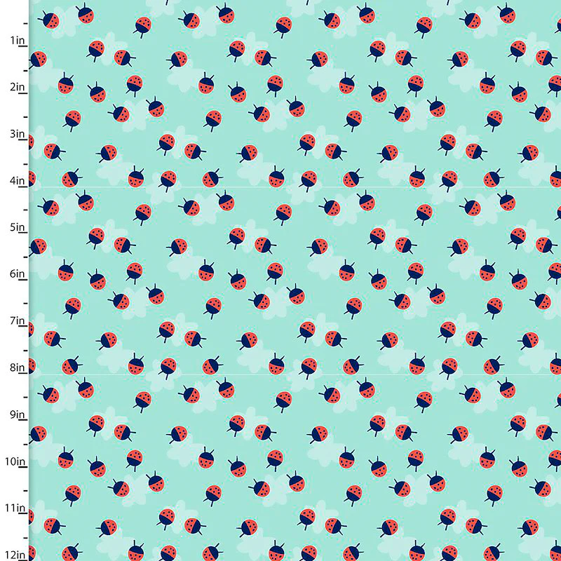 Fabric Editions Madison Red LadyBirds on Turquoise Cotton Prints