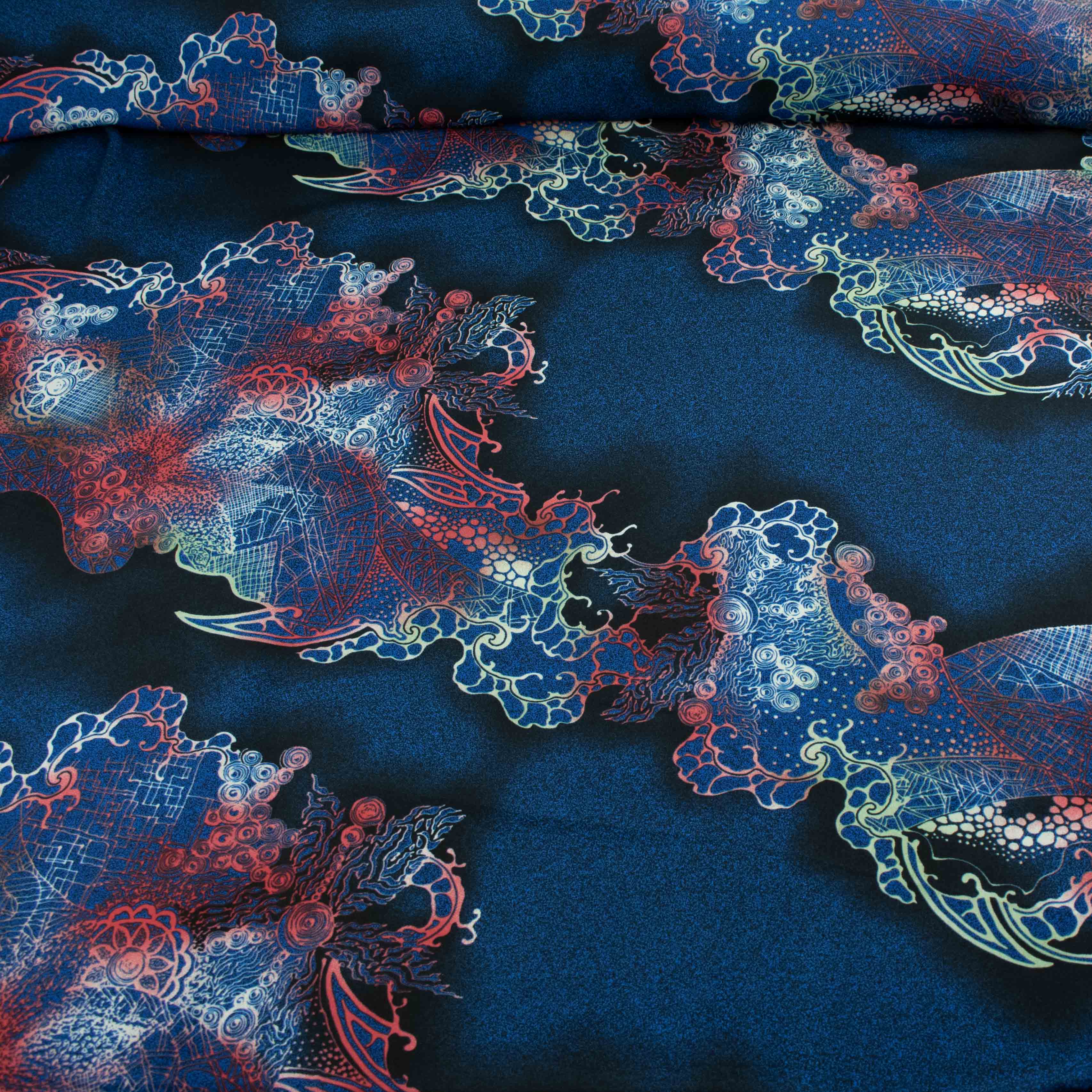Fine Satin Prints Design-661 Abstract Navy - Image 3