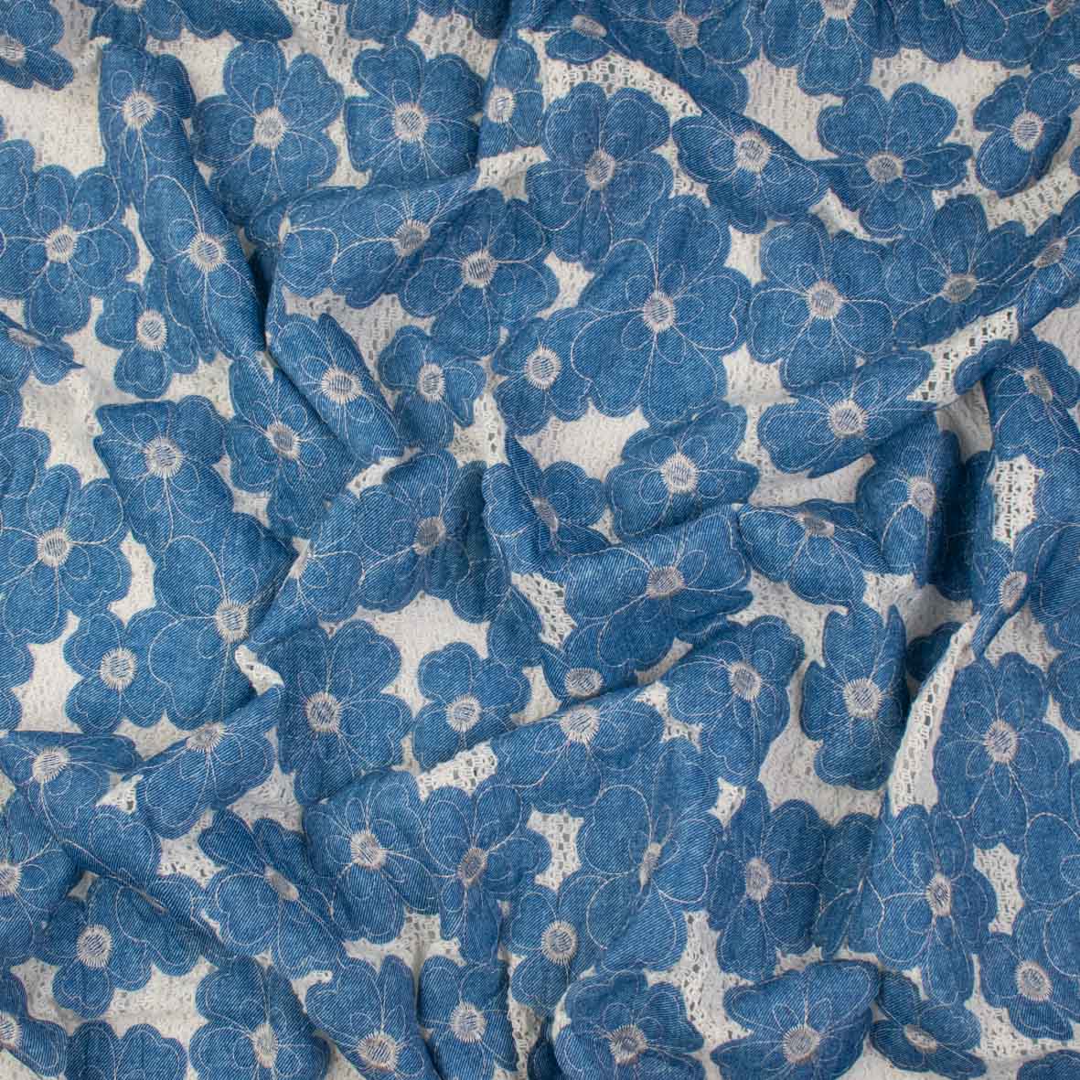 Floral Denim Appliqué Crochet Lace - Image 2