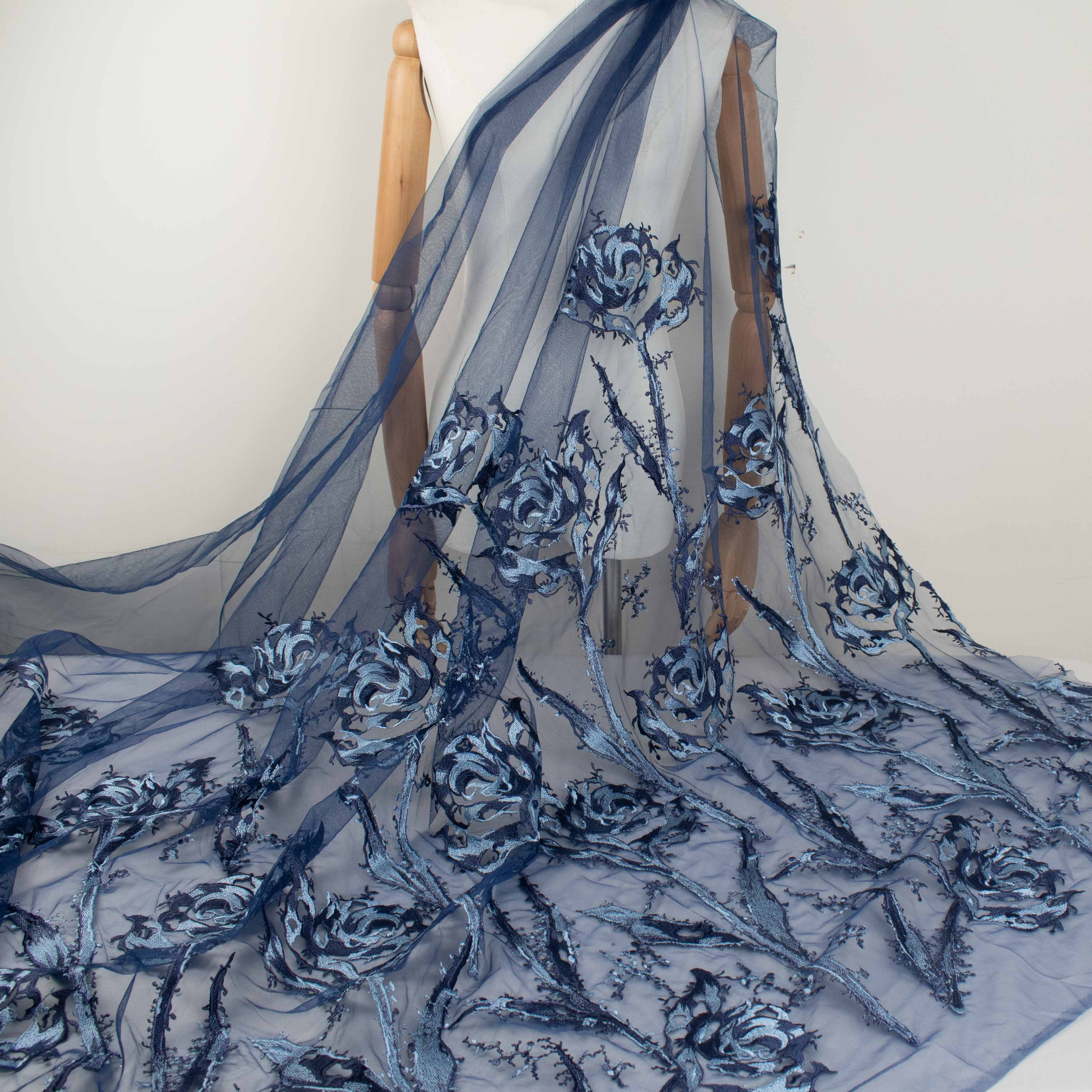 Floral Embroidered Lace Navy - Image 3