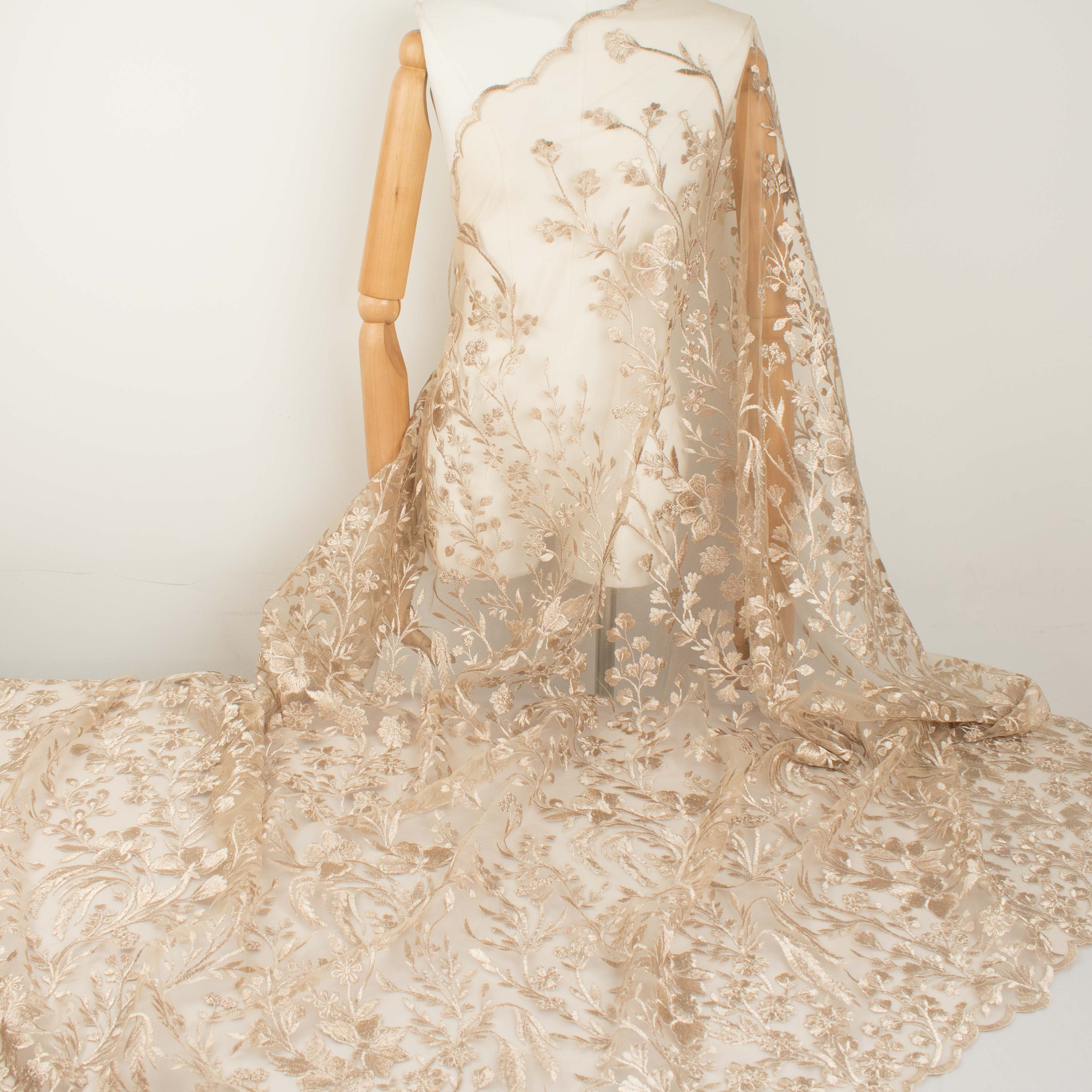 Floral Heavy Embroidered Lace Beige - Image 3