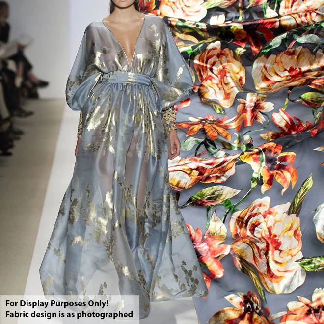Floral Metallic Foil Printed Organza - Image 2