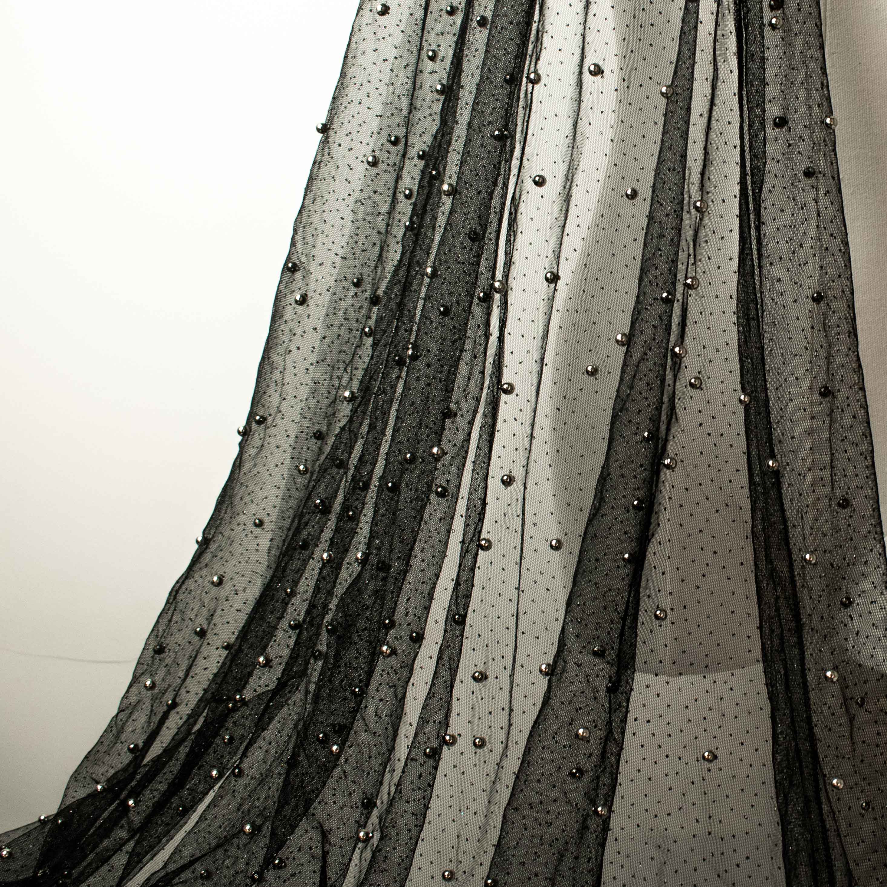 Glitter Tulle Pearl Netting Black Silver - Image 2