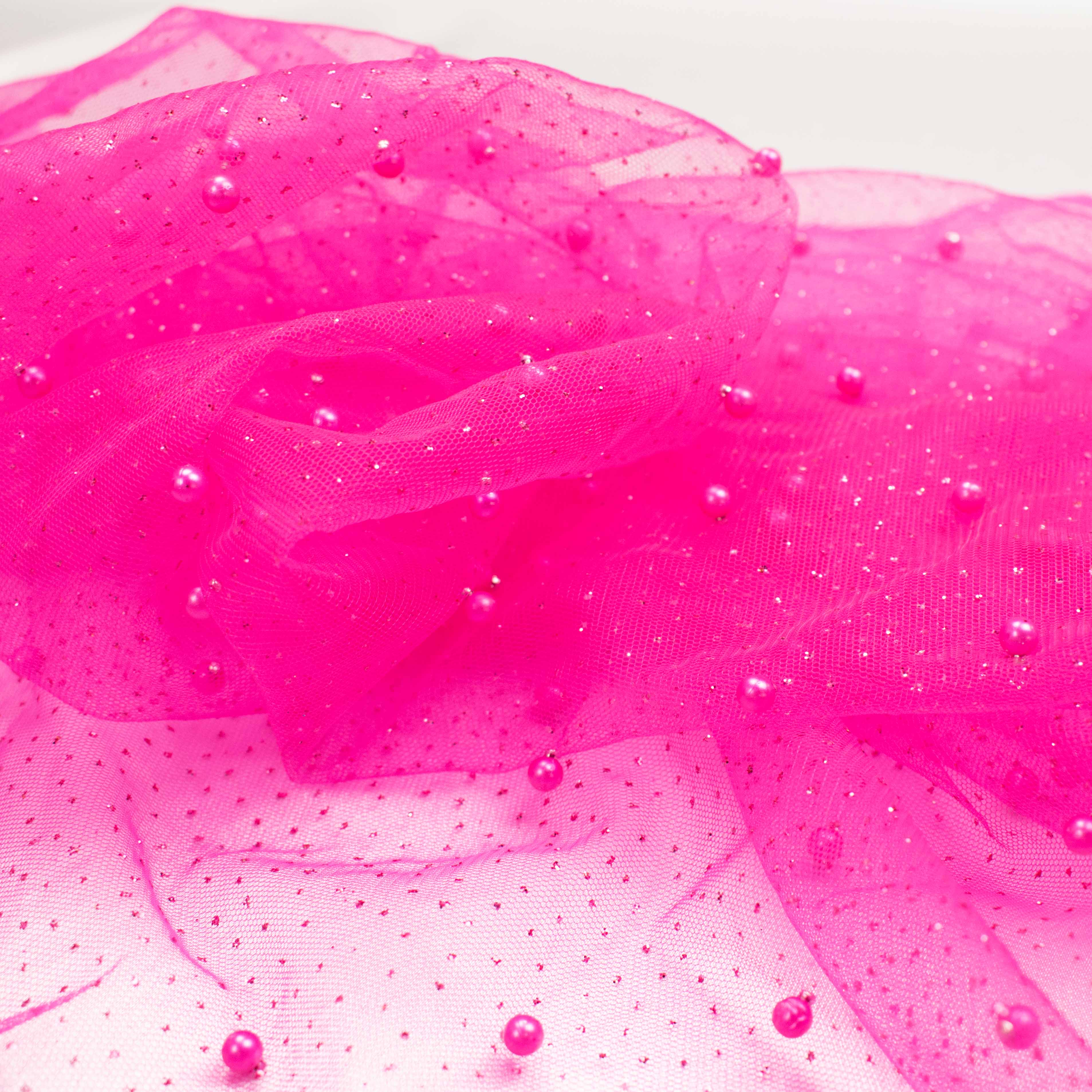 Glitter Tulle Pearl Netting Fuschia - Image 5
