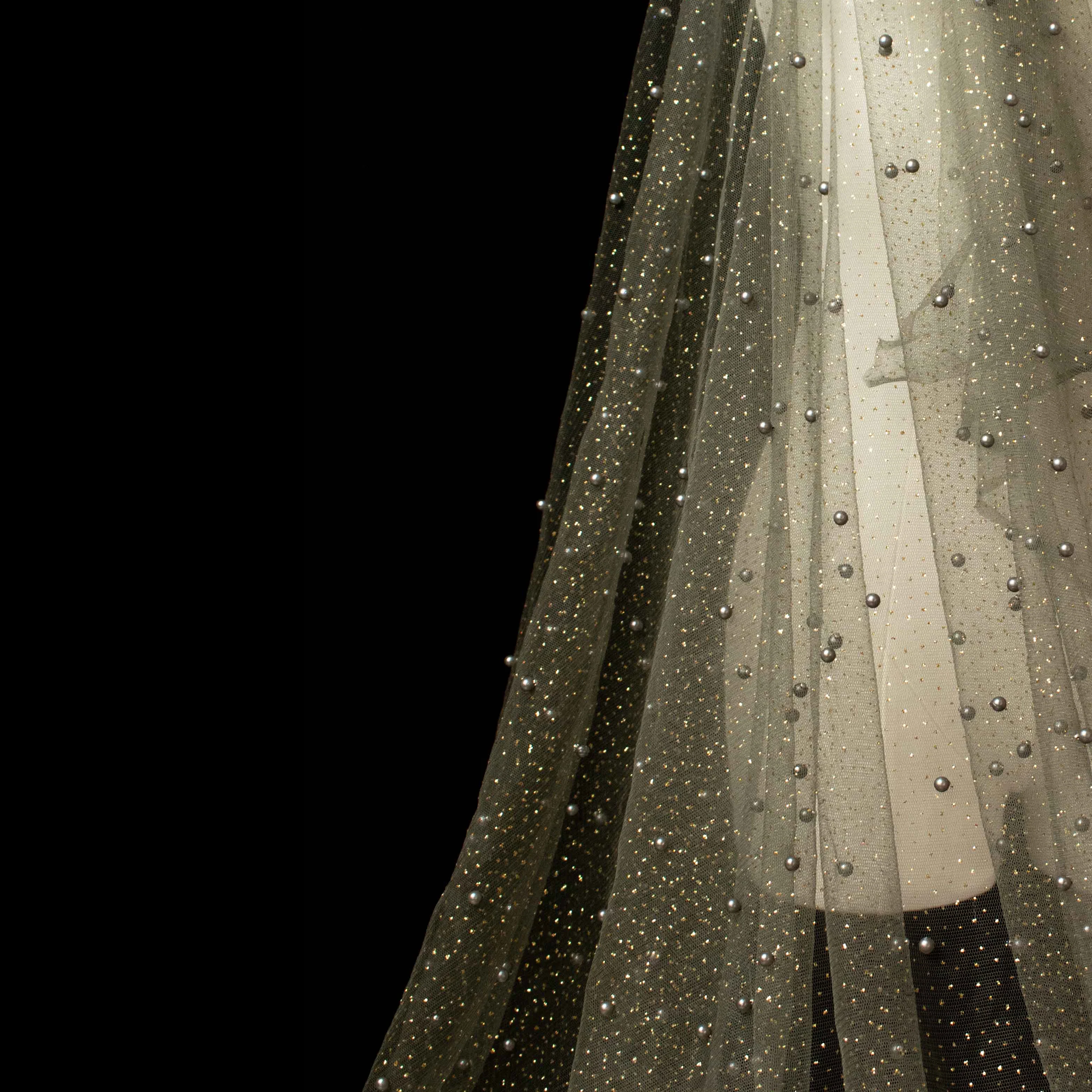 Glitter Tulle Pearl Netting Grey Gold - Image 3