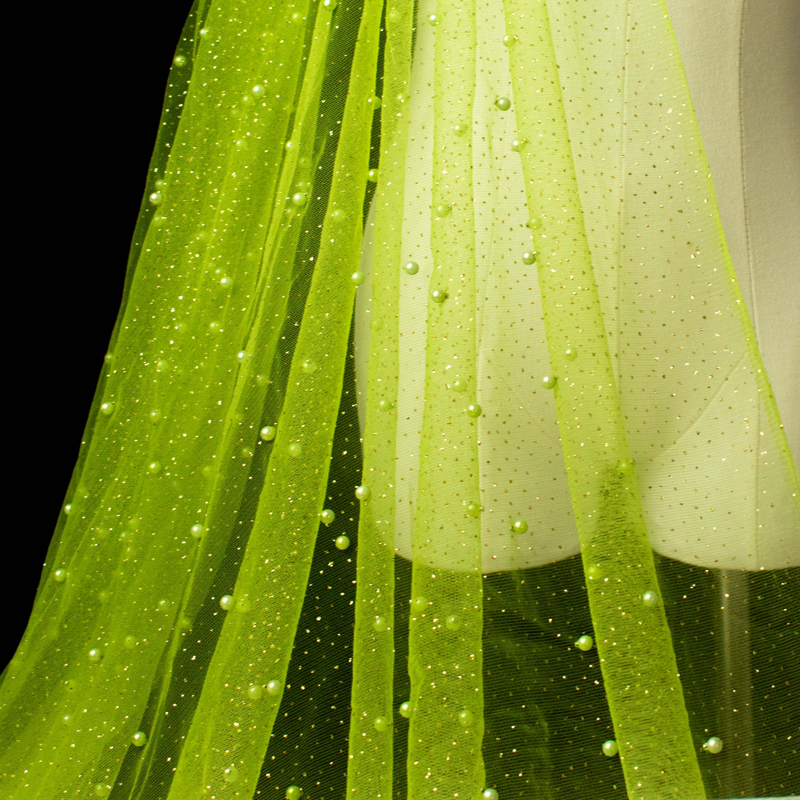 Glitter Tulle Pearl Netting Green - Image 5