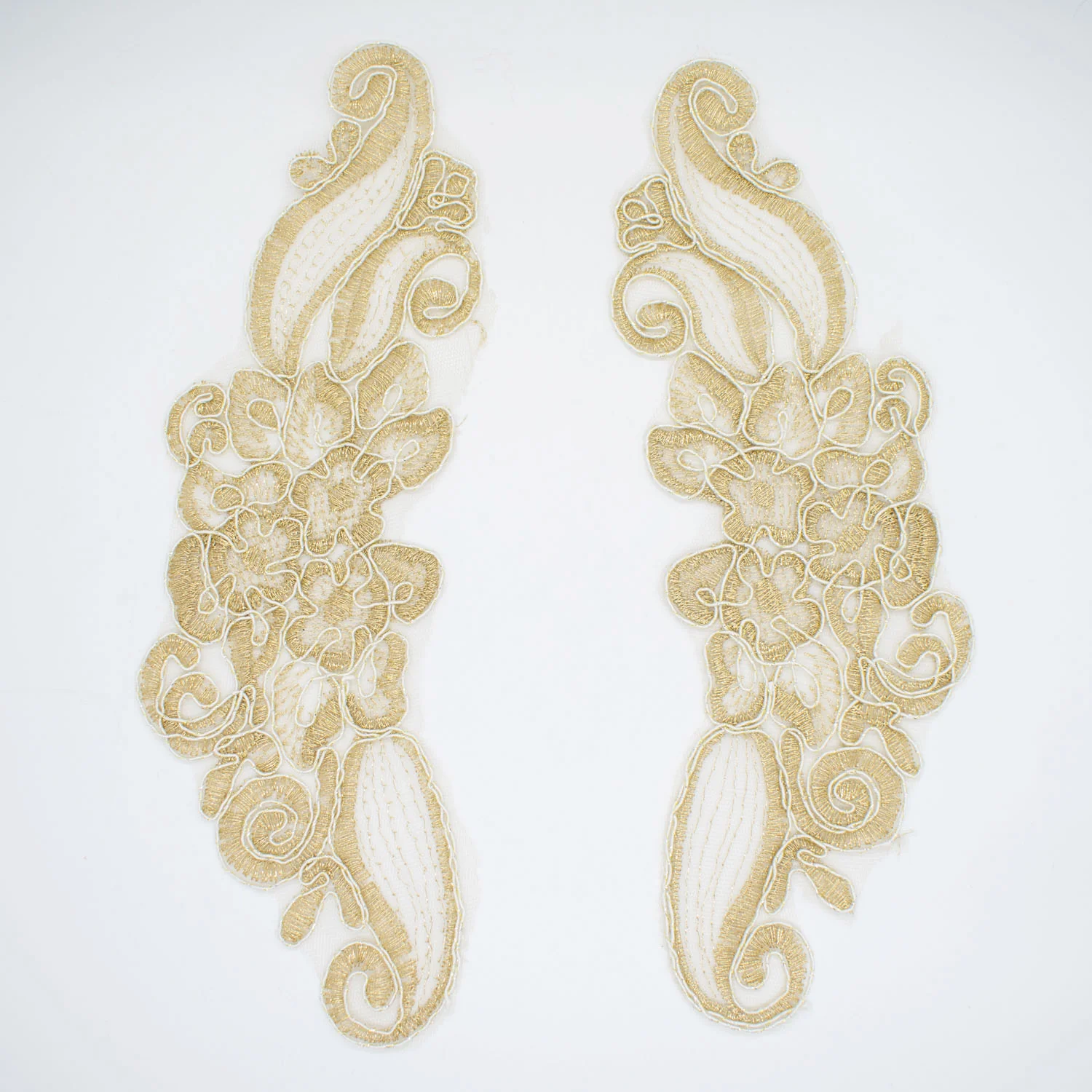 Gold Flower Embroidered Lace Applique Motif Design-MOT-U