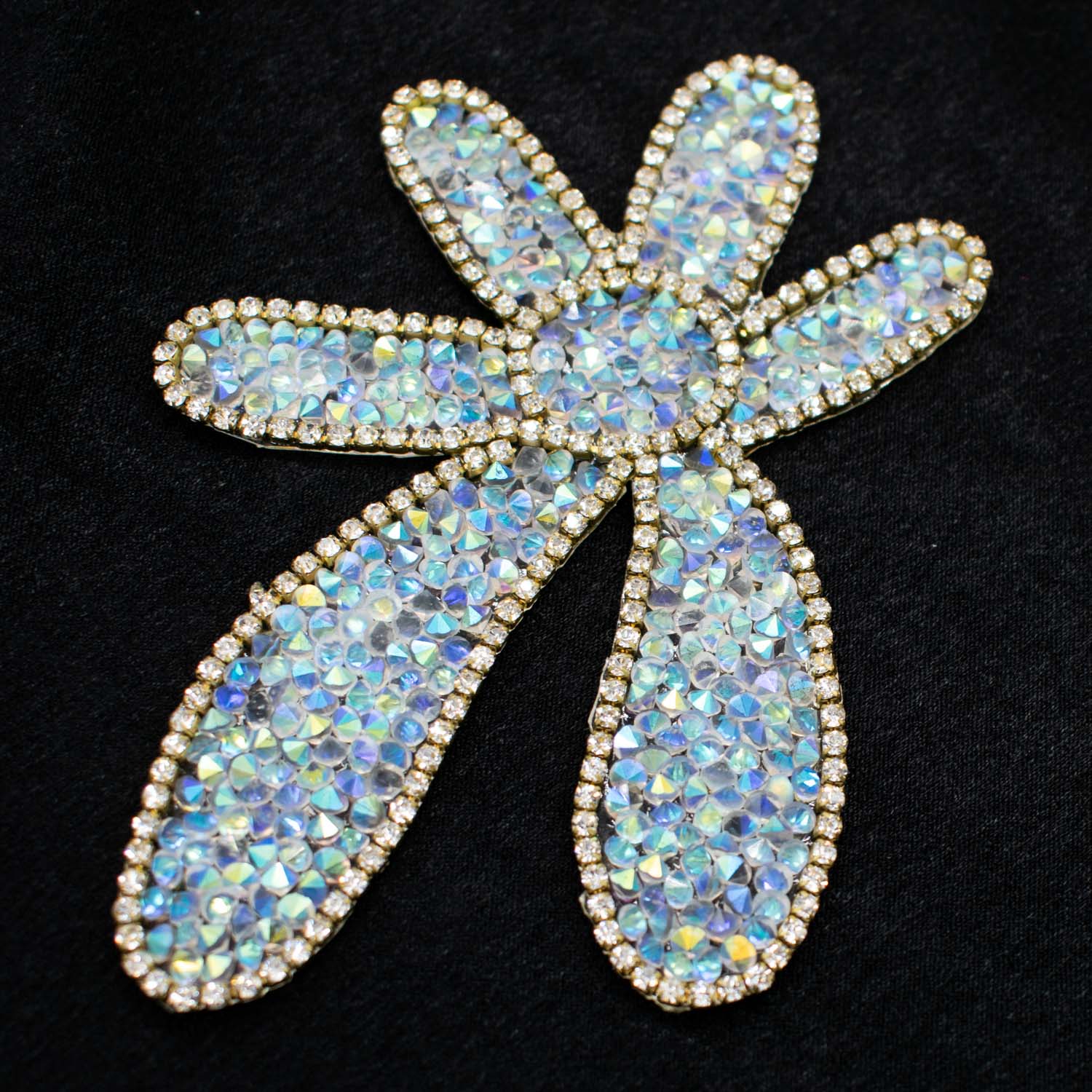 Gold & Ice Blue Diamante Flower Iron-on Design-MOT-AA03 9.5CM x 7.5CM - Image 2