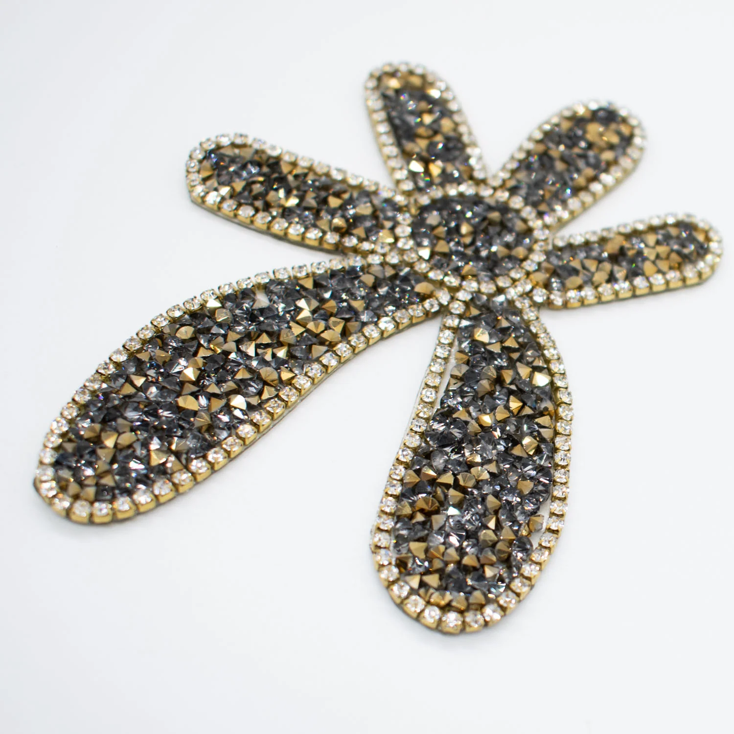 Gold & Silver Diamante Flower Iron-on Motif Design-MOT-AA03 9.5CM x 7.5CM - Image 2