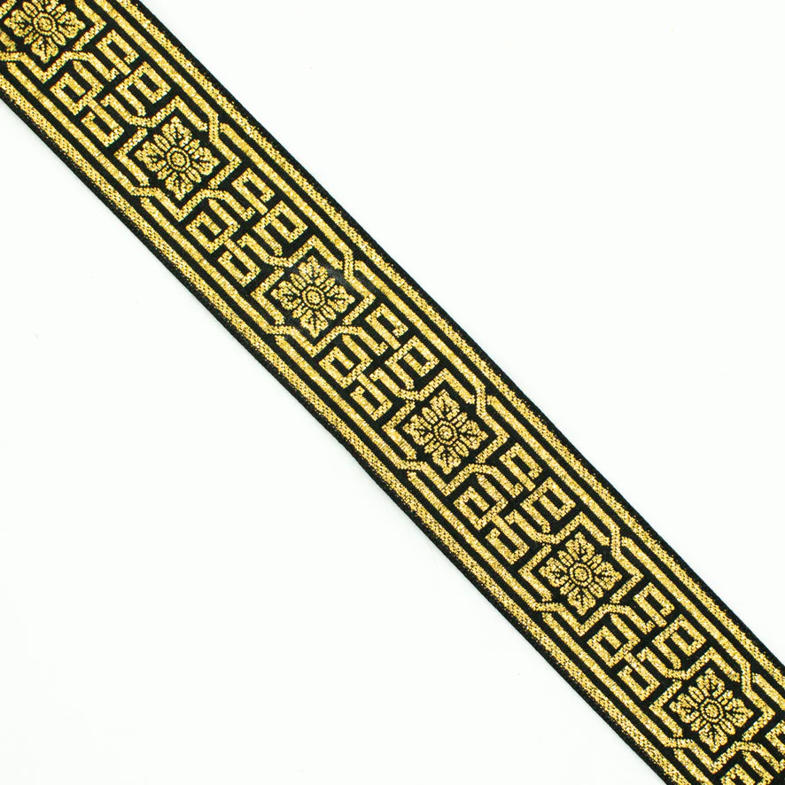 Gold & Silver Metallic Embroidered Jacquard Ribbon-35mm - Image 7