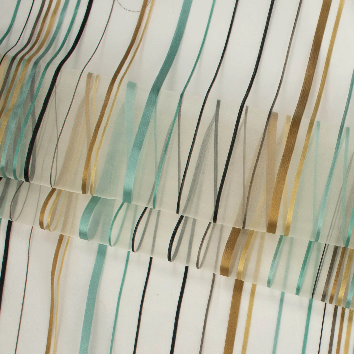 Happy by Zepel Curtaining Sheer Teal & Gold Stripes - Image 3