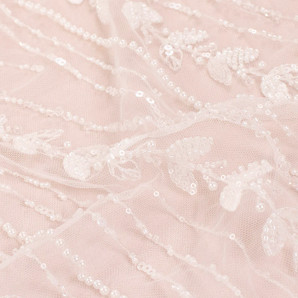 Heavy Beaded Embroidered Couture Bridal Laces – RRF2405 Off White Starburst - Image 5