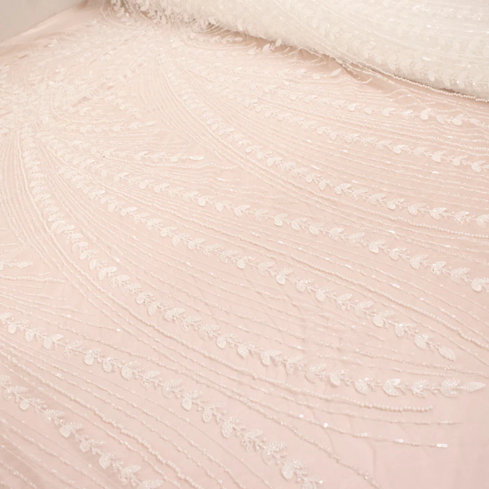Heavy Beaded Embroidered Couture Bridal Laces – RRF2405 Off White Starburst - Image 7