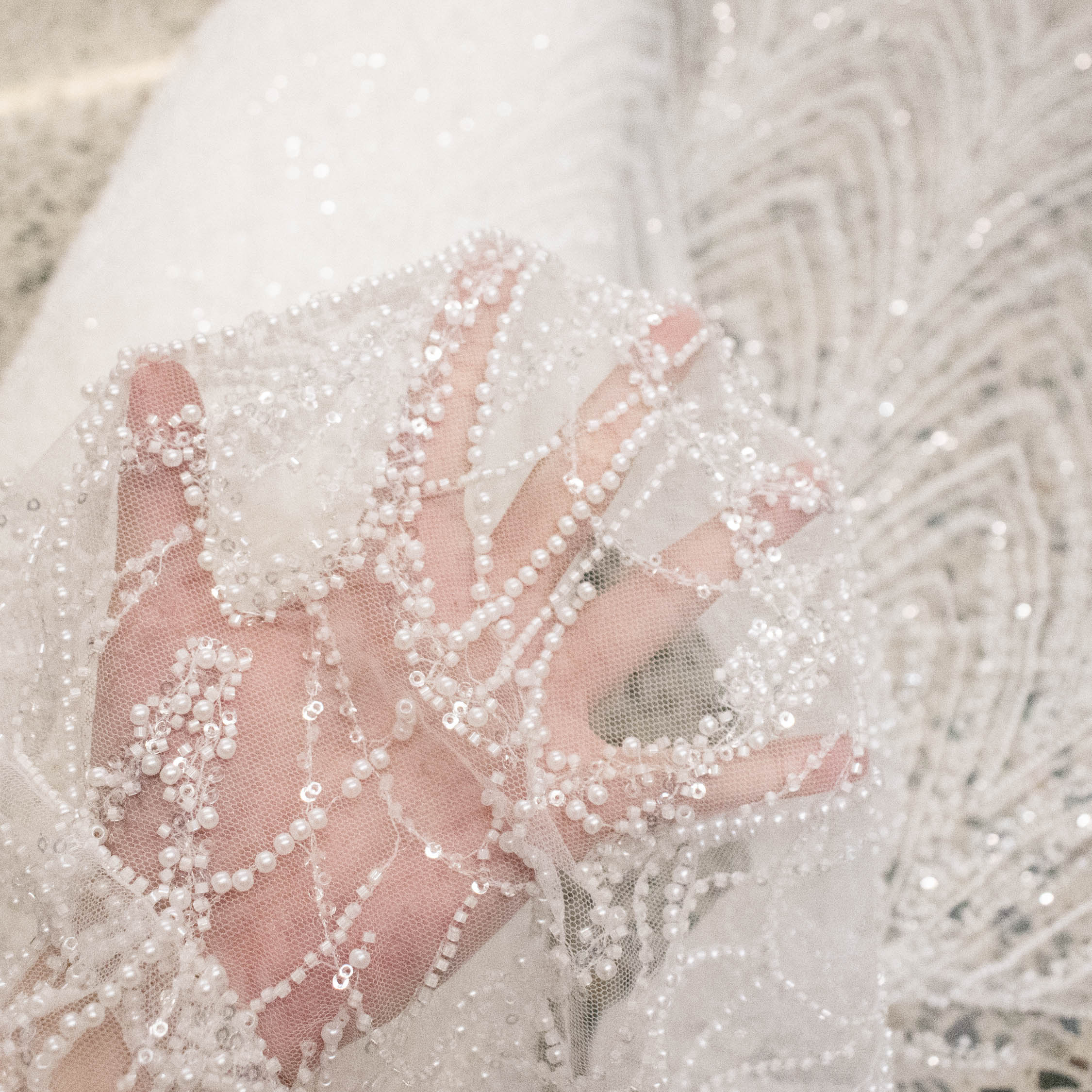 Heavy Beaded Embroidered Couture Bridal Laces – RRF2408 Off White Glamorous Chevron - Image 2