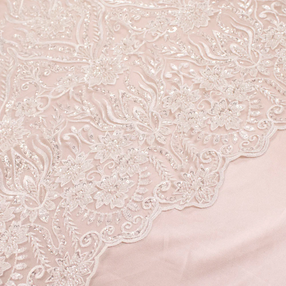 Heavy Beaded Sequin Embroidered Bridal Laces – GA7801 Off White Floral Vines - Image 5