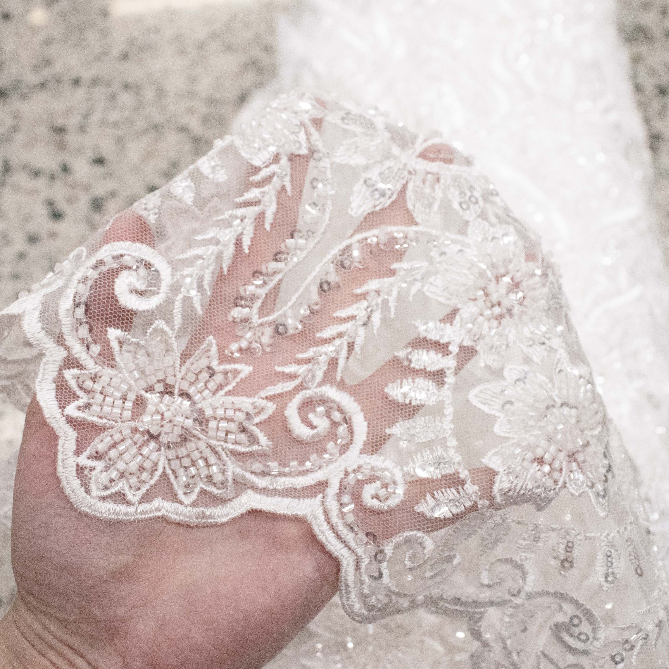 Heavy Beaded Sequin Embroidered Bridal Laces – GA7801 Off White Floral Vines - Image 9