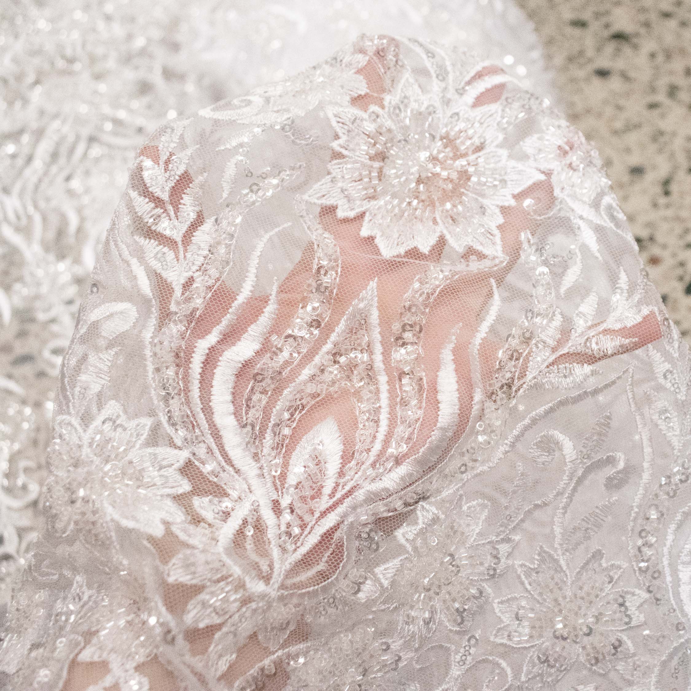 Heavy Beaded Sequin Embroidered Bridal Laces – GA7801 White Floral Vines - Image 2