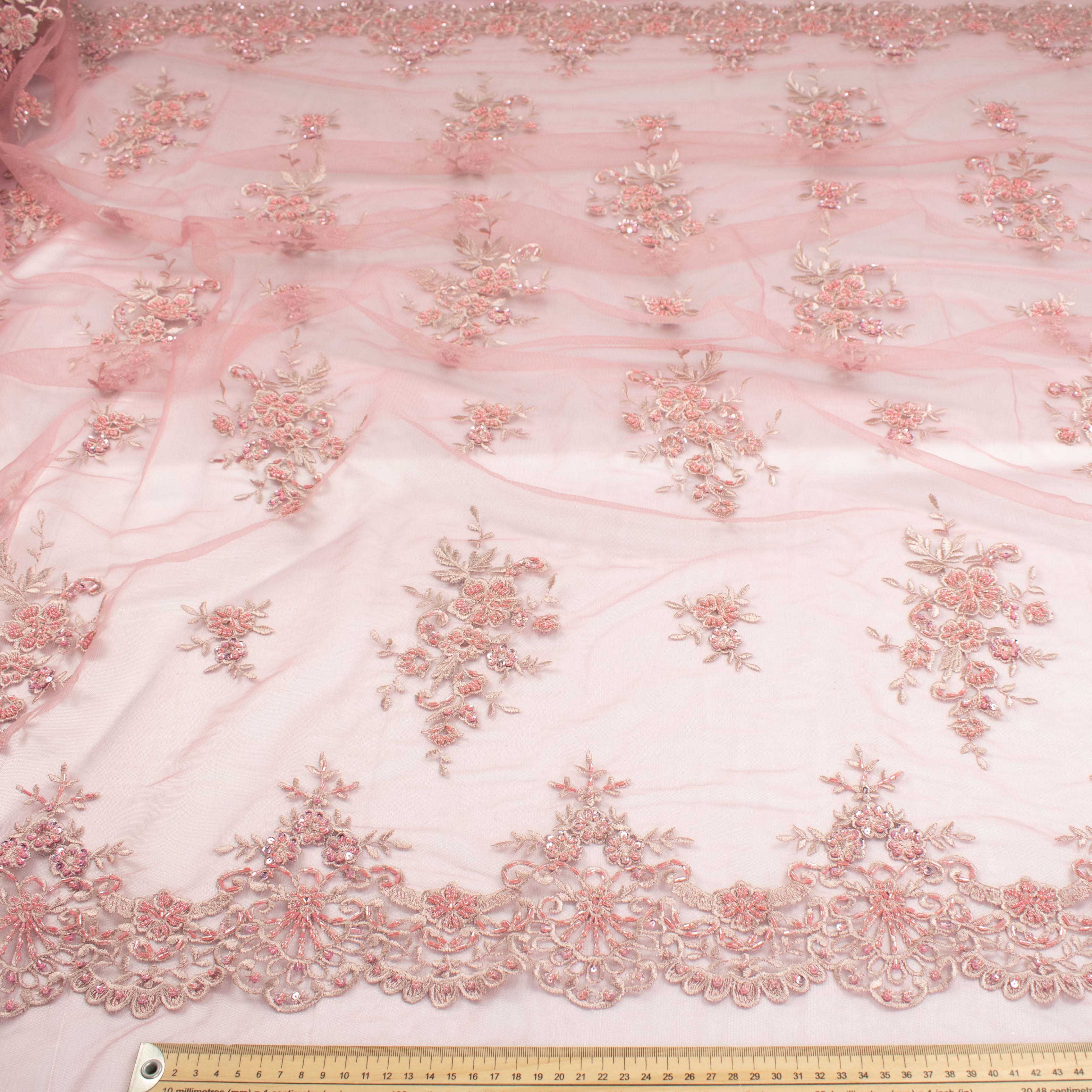 Heavy Beaded Sequin Embroidered Lace Dusty Pink - Image 6