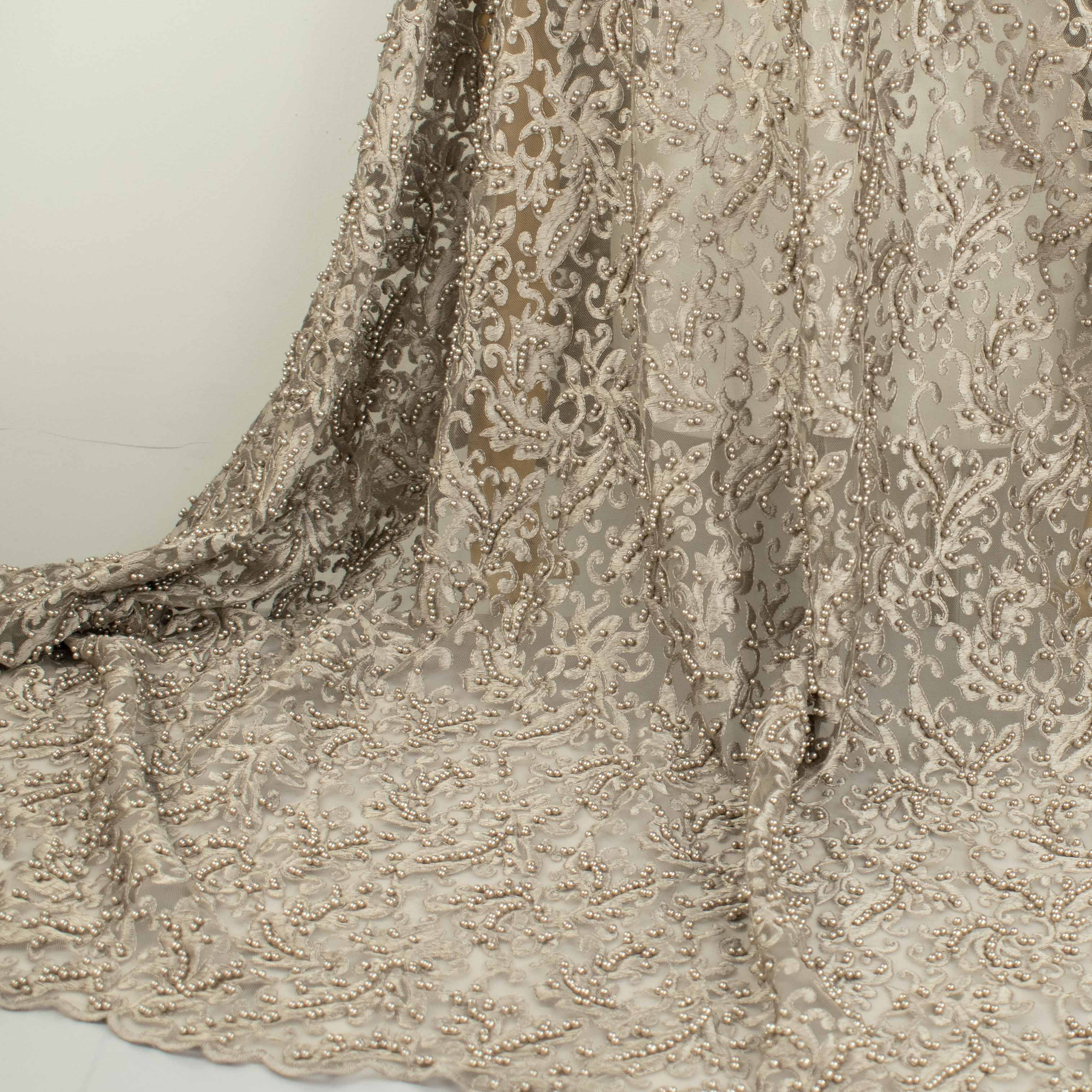 Heavy Embroidered Pearl Beaded Chantilly Lace Oyster Pearl - Image 4