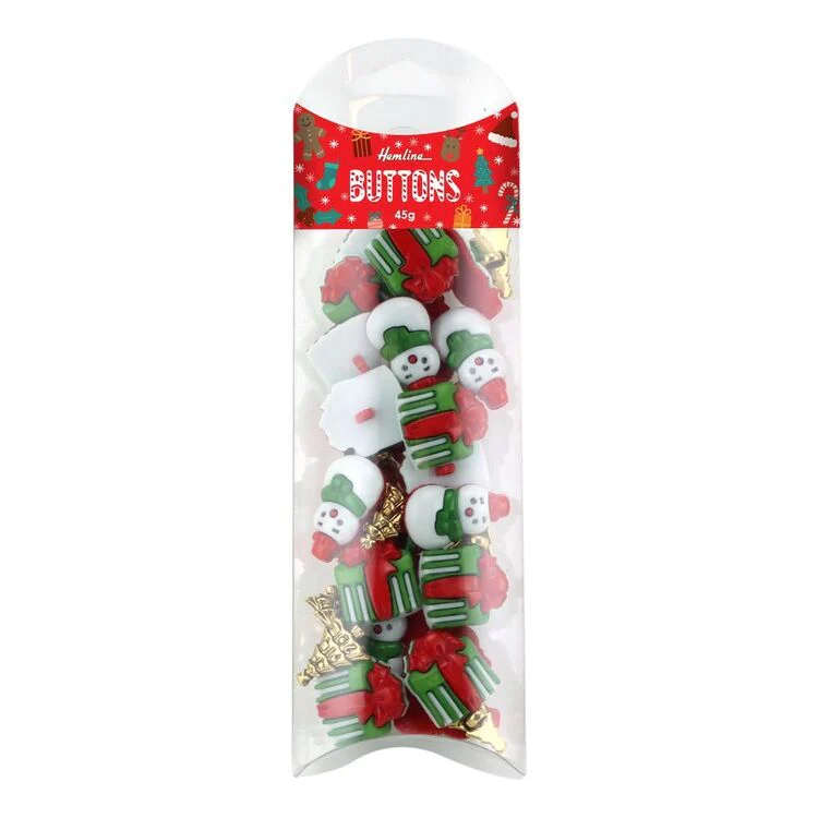 Hemline Assorted Christmas Buttons Christmas Tree, Snowman & Presents 45g - Image 2