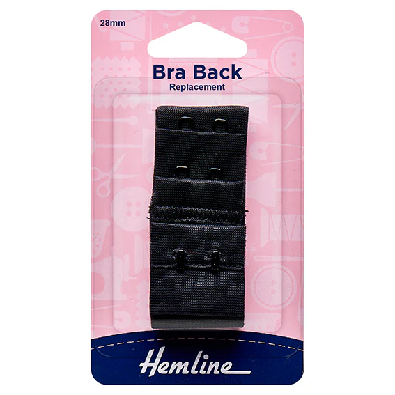 Hemline Bra Back Replacement 28mm - Black 2 Hook