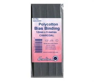 Hemline Polycotton Bias Binding - CHARCOAL 12MM X 5M